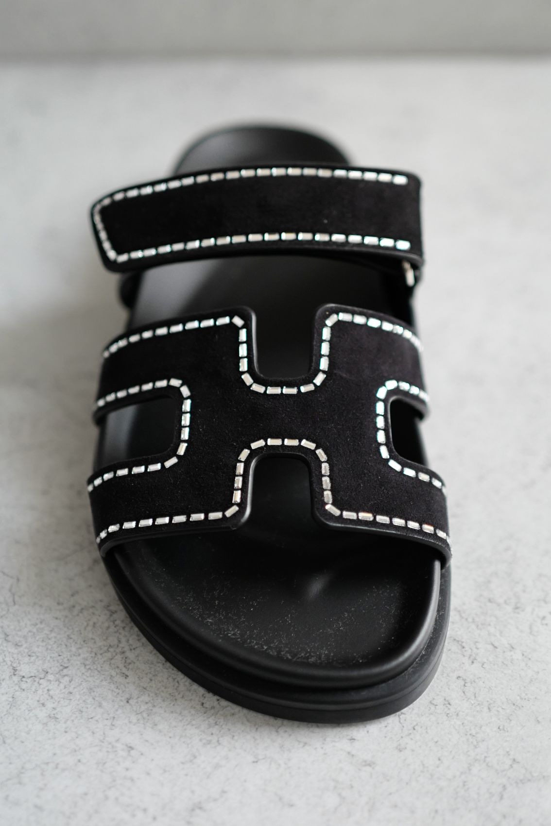 *BNIB* Hermes Womens Chypre Noir with Rhinestone Detail Calfskin Suede Size 37