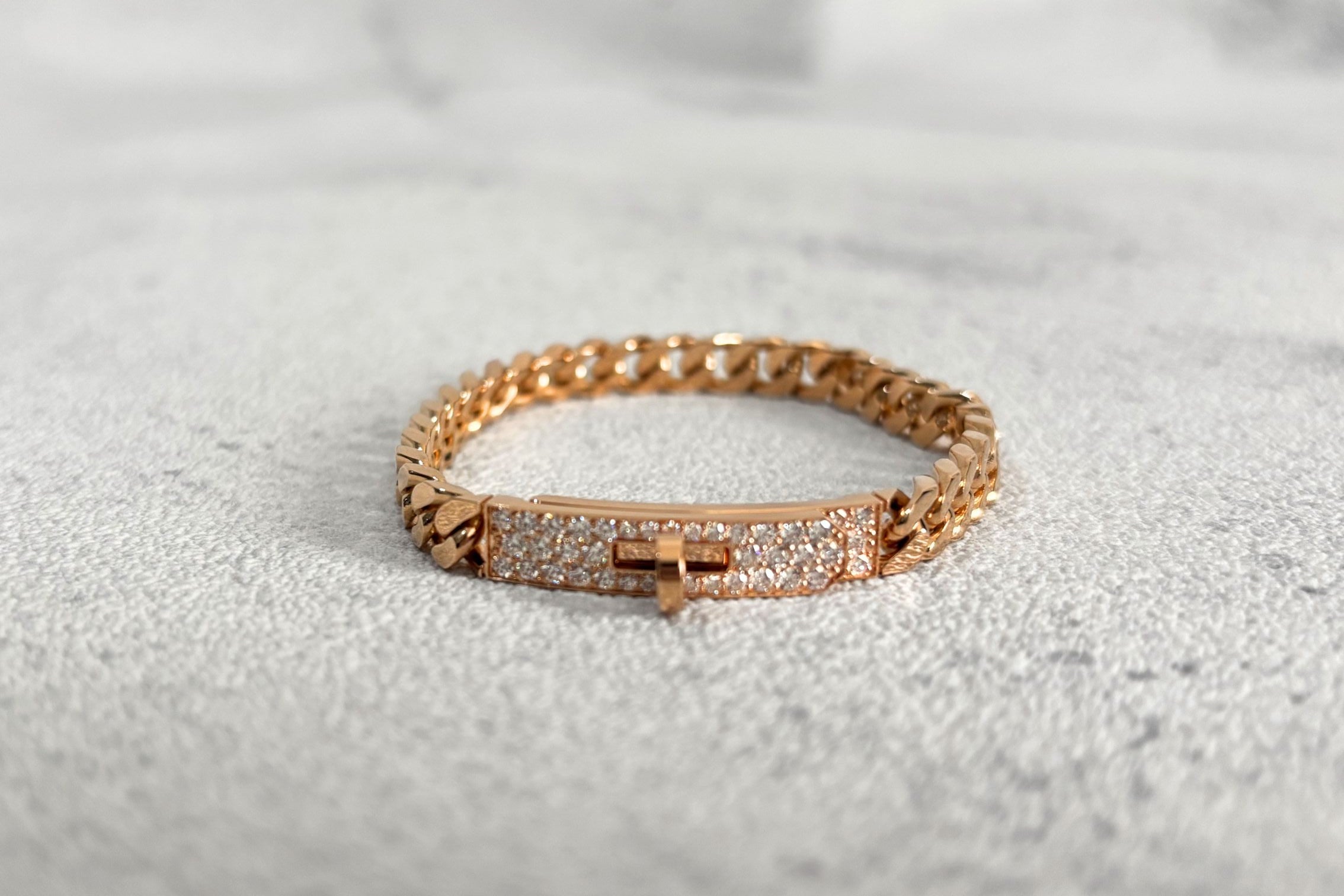 NEW Hermes Kelly Gourmette Bracelet Rose Gold 750 Diamond 0.90ct ST