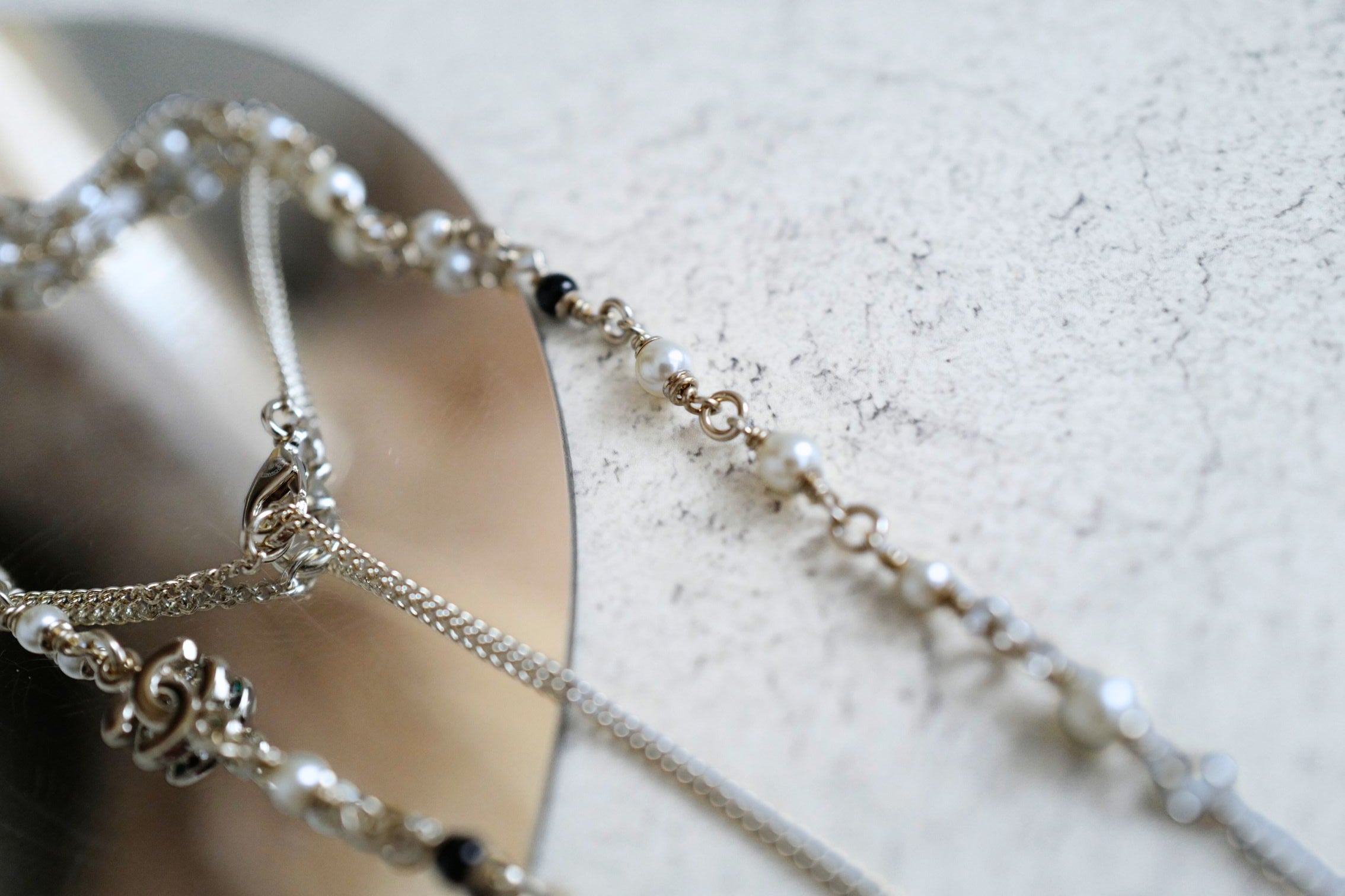 Chanel CC Deer Long Pendant Necklace Gold and Faux Pearl