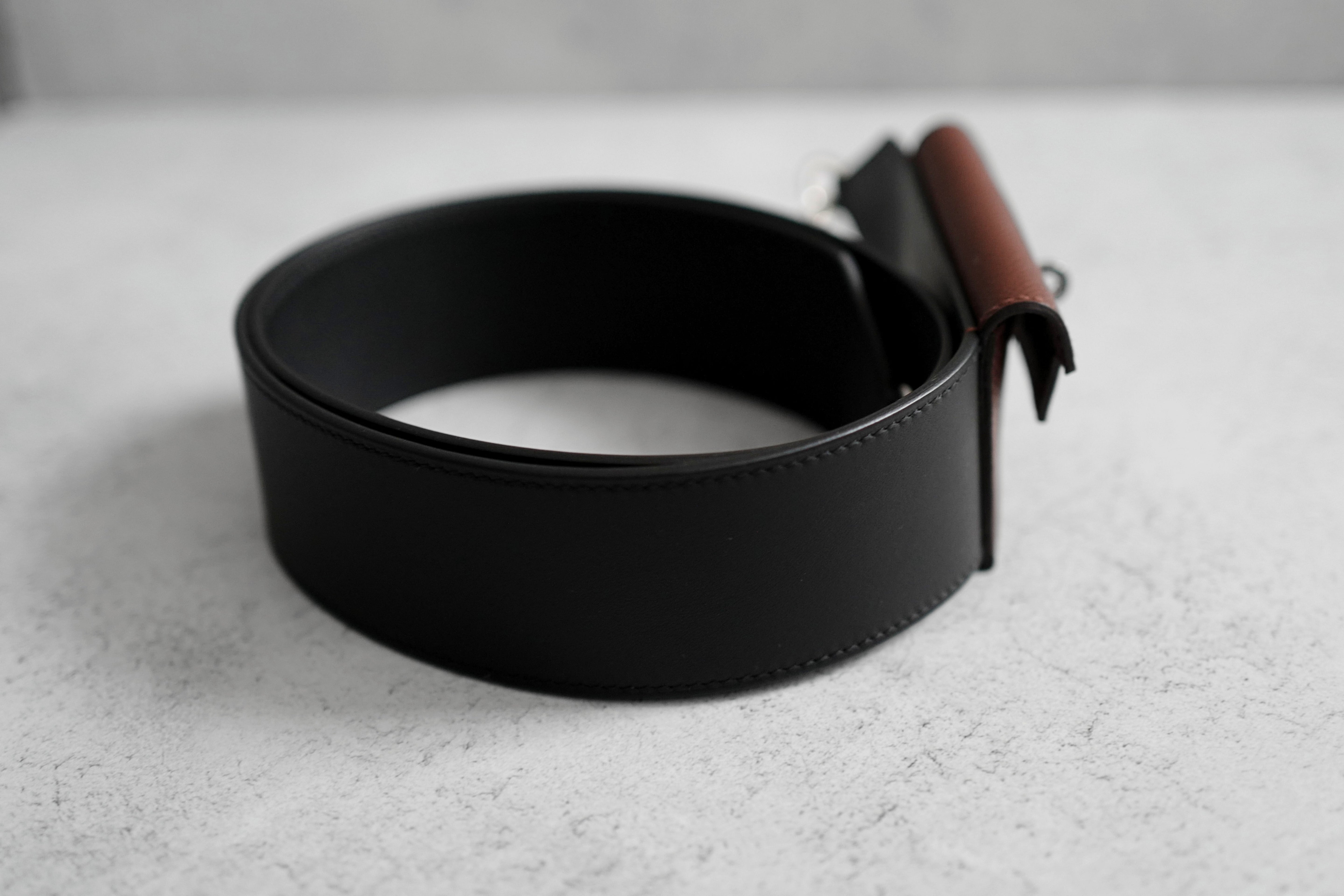 Hermès Kelly Pocket Bag Strap Noir/Terre Swift Epsom Calfskin 105 mm