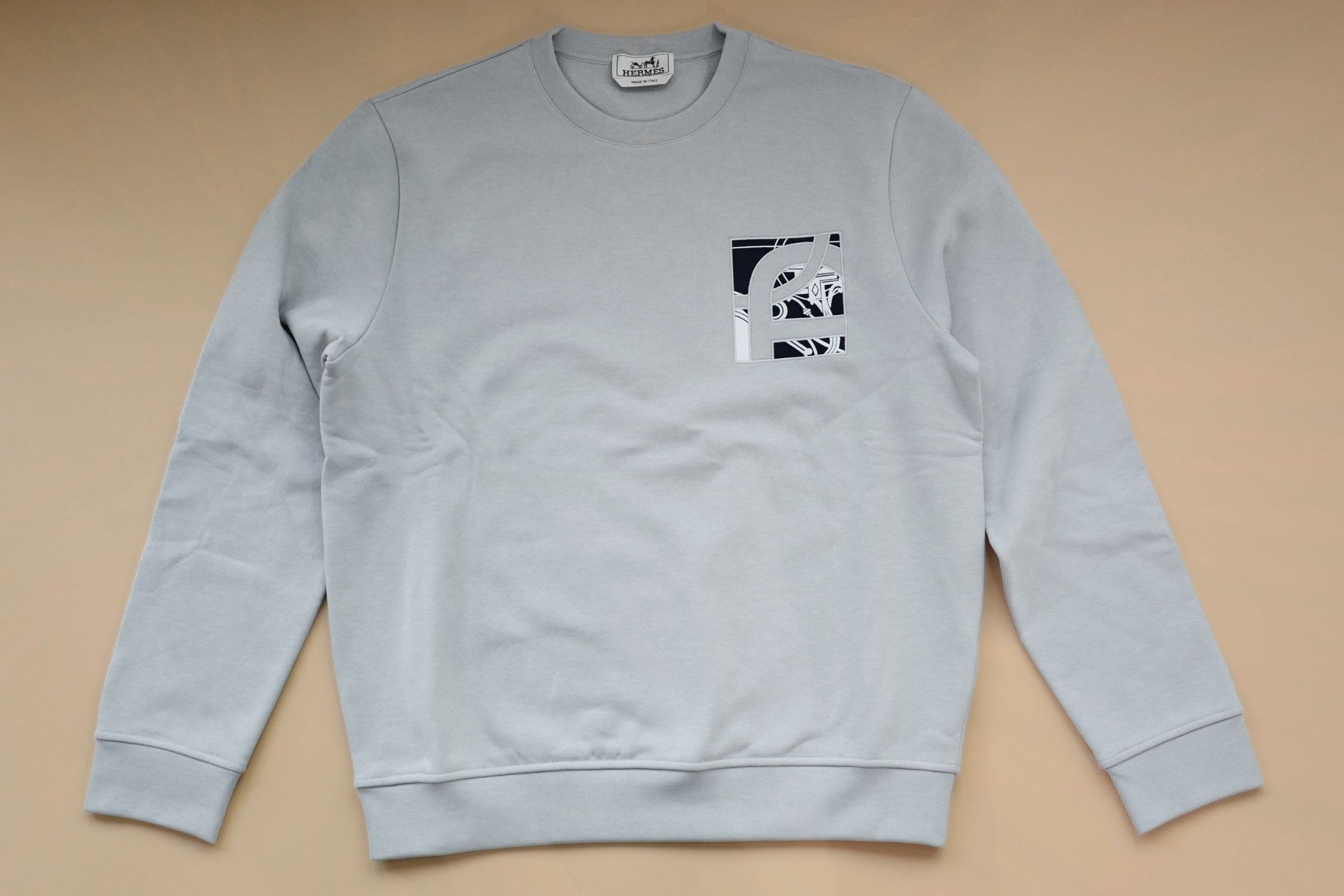 Hermès Ex-Libris Crewneck Sweater Mastic Cotton Size L
