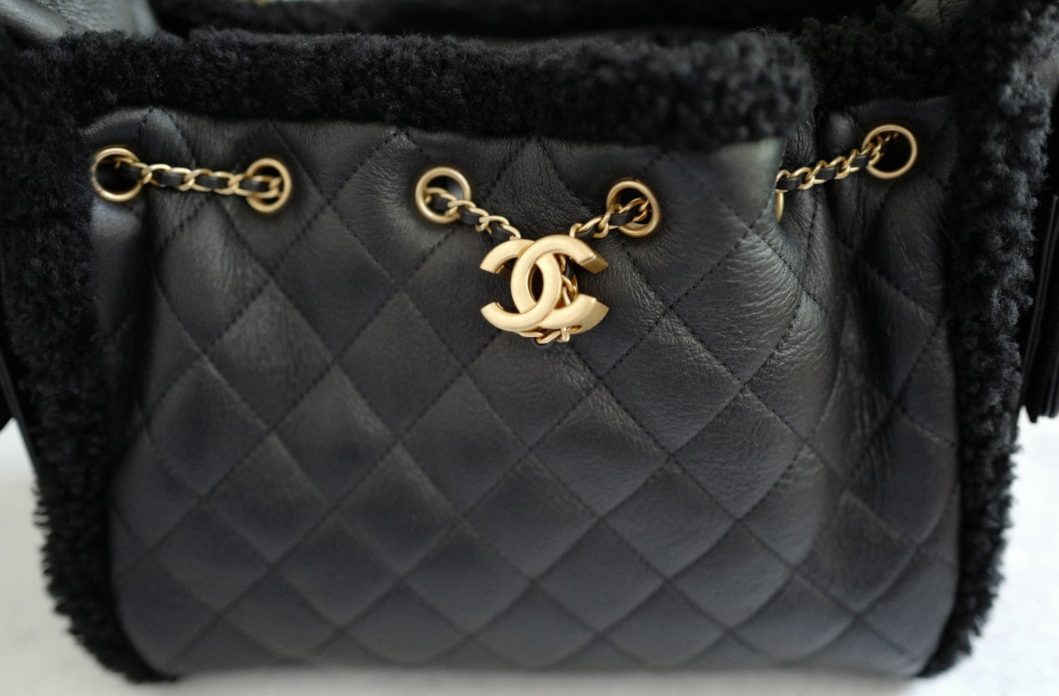 Chanel 25K Small Hobo Bag in Black Shearling and Calfskin Leather Gold Hardware