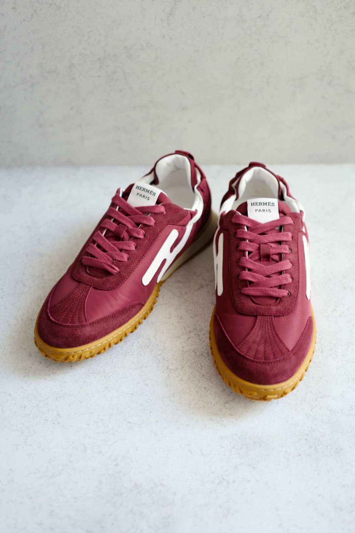 Hermès Women Sneaker Jet Rose Lie De Vin/Blanc Nylon Suede Goatskin Size 39