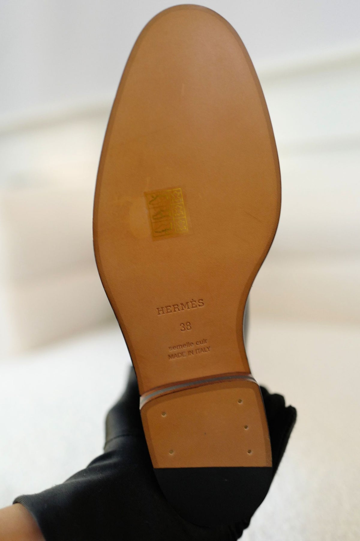 Hermes Thigh High Boots Noir Calfskin Palladium Kelly Buckle Size 38