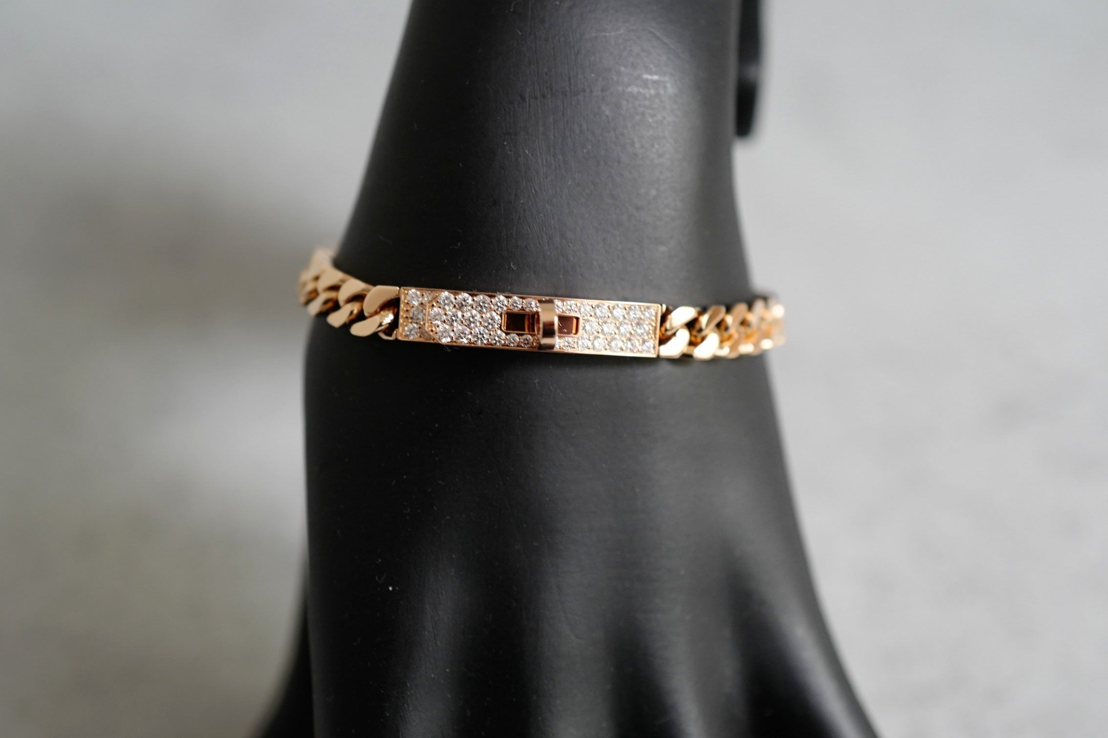 Hermès Kelly Gourmette Bracelet SH Small Model Rose Gold with 41 Diamonds