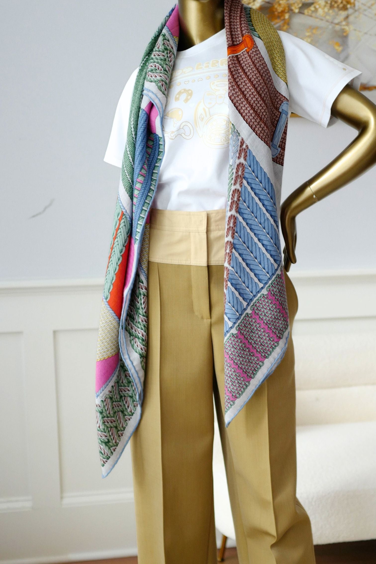 Hermès Dressage Tressage Shawl 140 Bleu Ciel/Rose Rouge Cashmere Silk