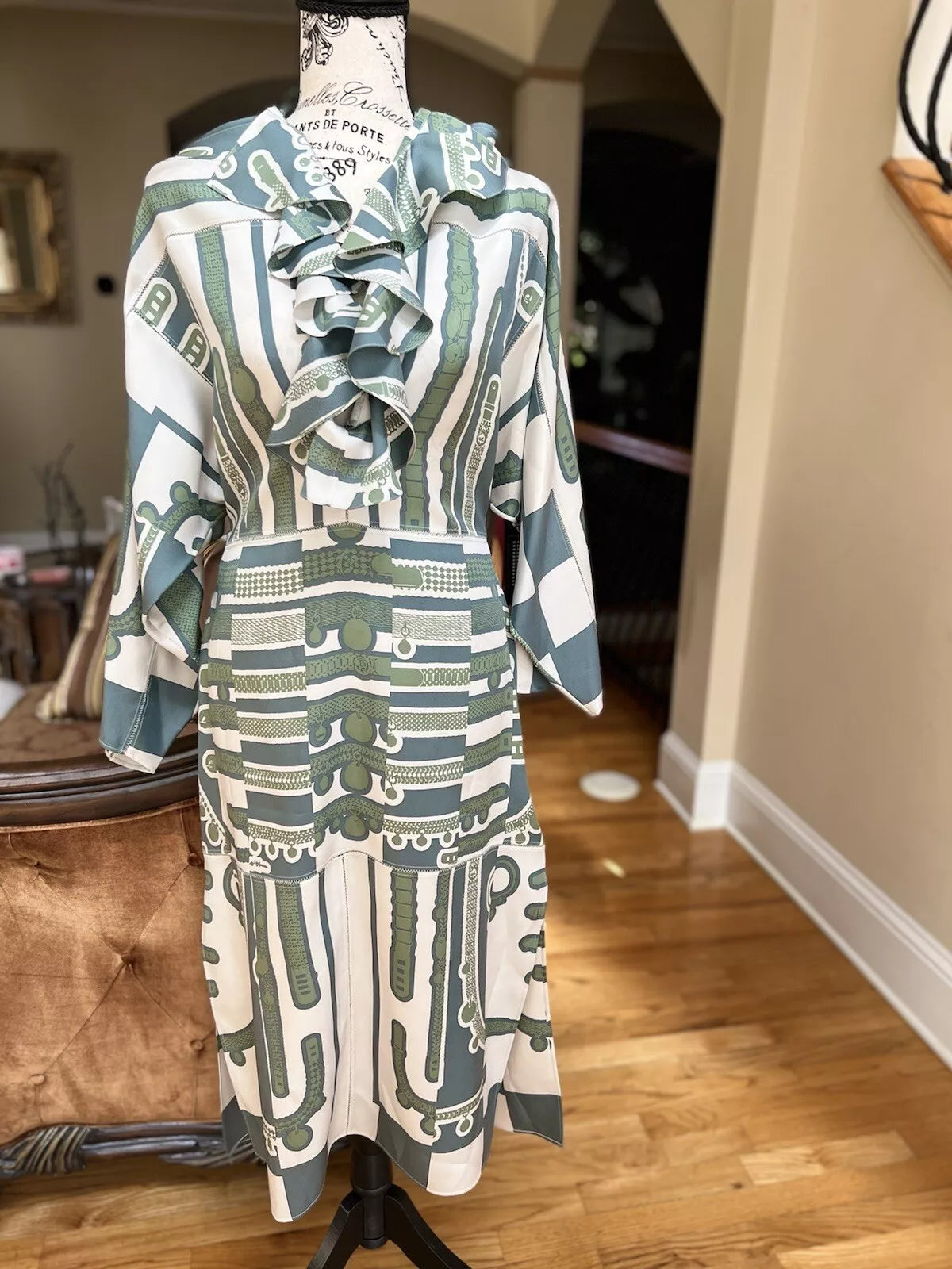 NEW Hermes FW23 Runway Dress Le Tresor De Medor In vert sauge size 34 $9K Retail