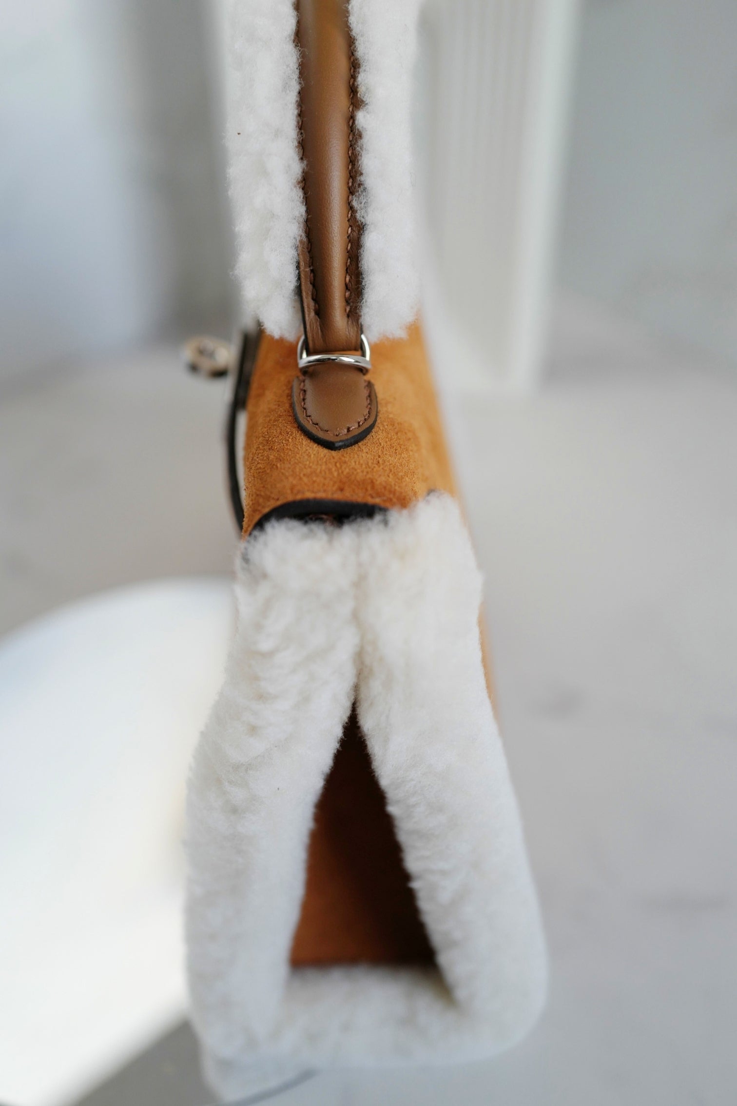 BNIB Hermès Mini Kelly Teddy Gold/Ecru/Alezan Shearling Suede Palladium Hardware