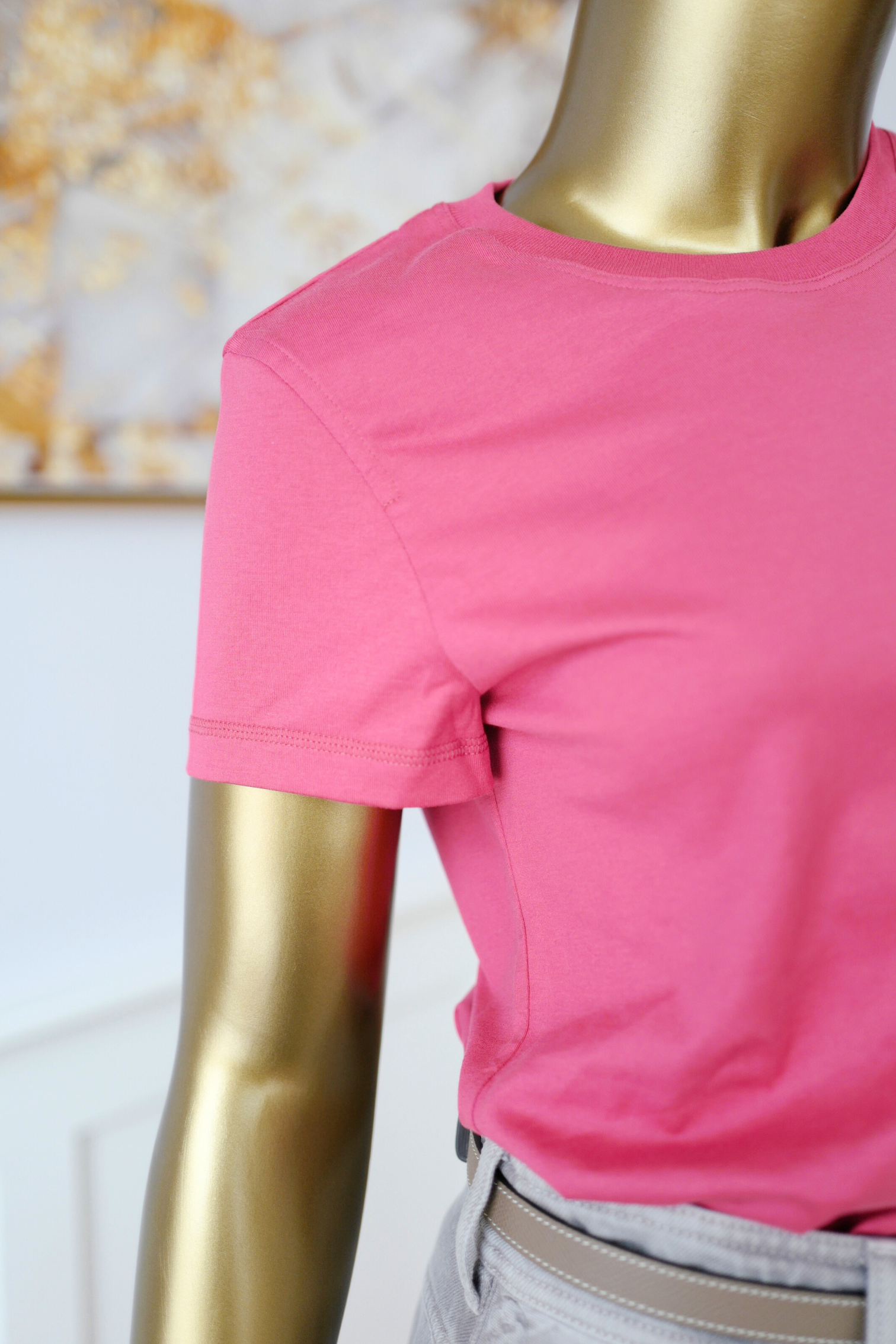 New Hermès Women’s Embroidered Pocket T-Shirt Rose Framboise Size 34