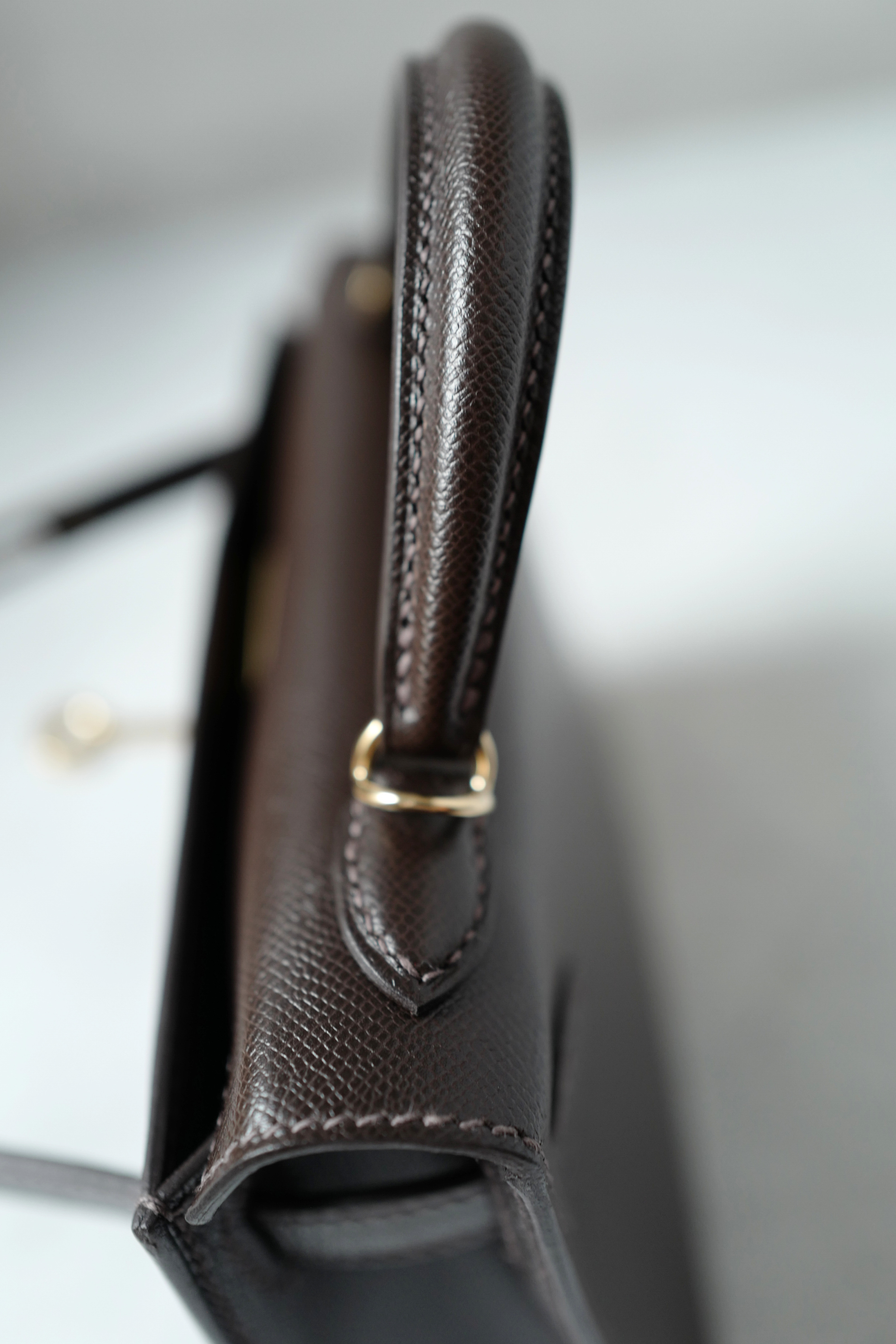 Hermès Mini Kelly 20 Bag in Bai Brun Veau Madame Leather with Permabrass Hardware K Stamp