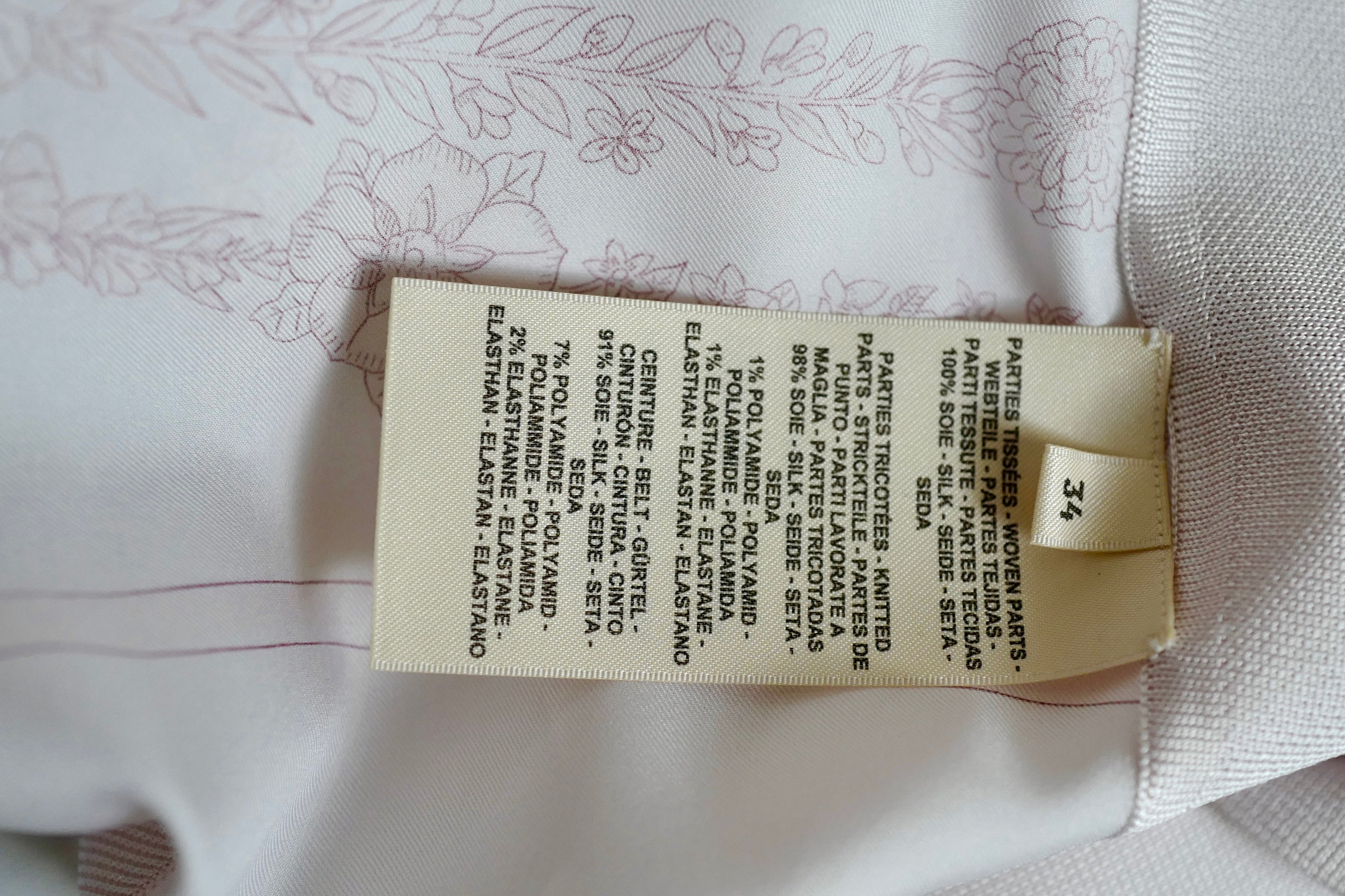 NEW Hermès "Brides de Gala en Fleurs" long-sleeve twillaine– Rose Pâle Pink- Size 34 $5K Retail