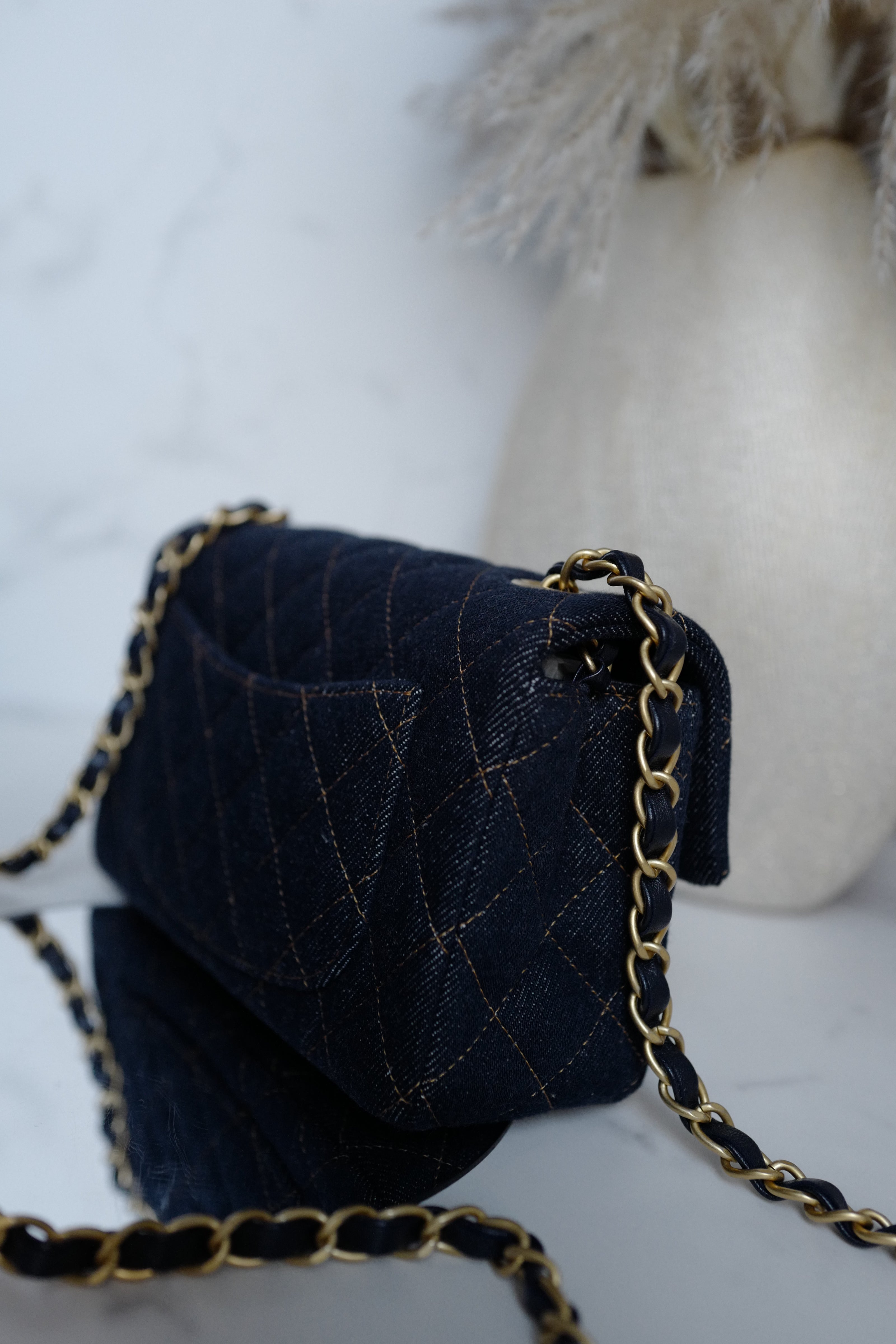 BNIB Chanel 25c Classic Mini Flap Bag in Denim Dark Blue Gold Hardware