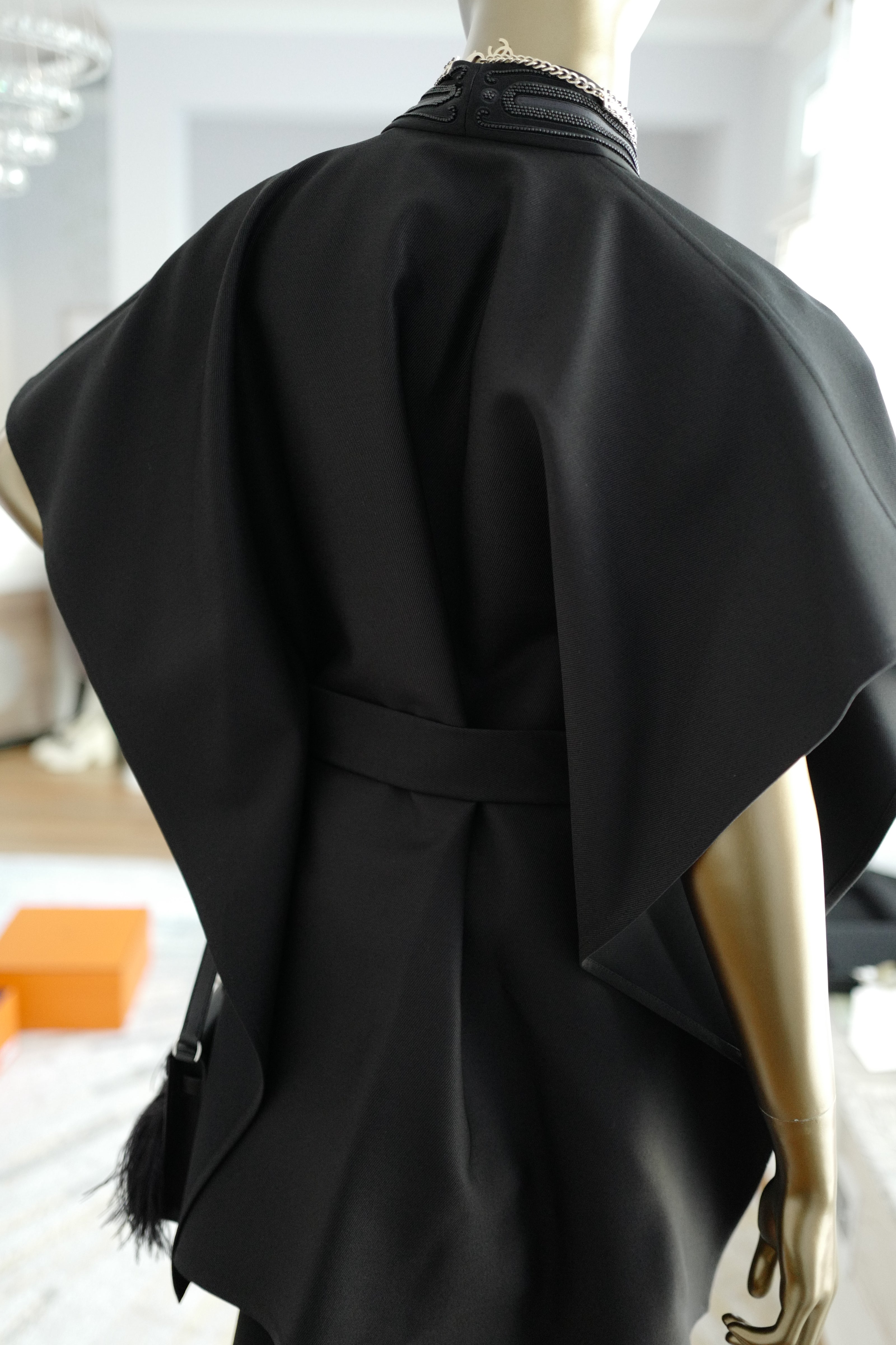 NEW Hermes Embroidered Long Poncho Vest Size 34 Noir Black Over $7K Retail