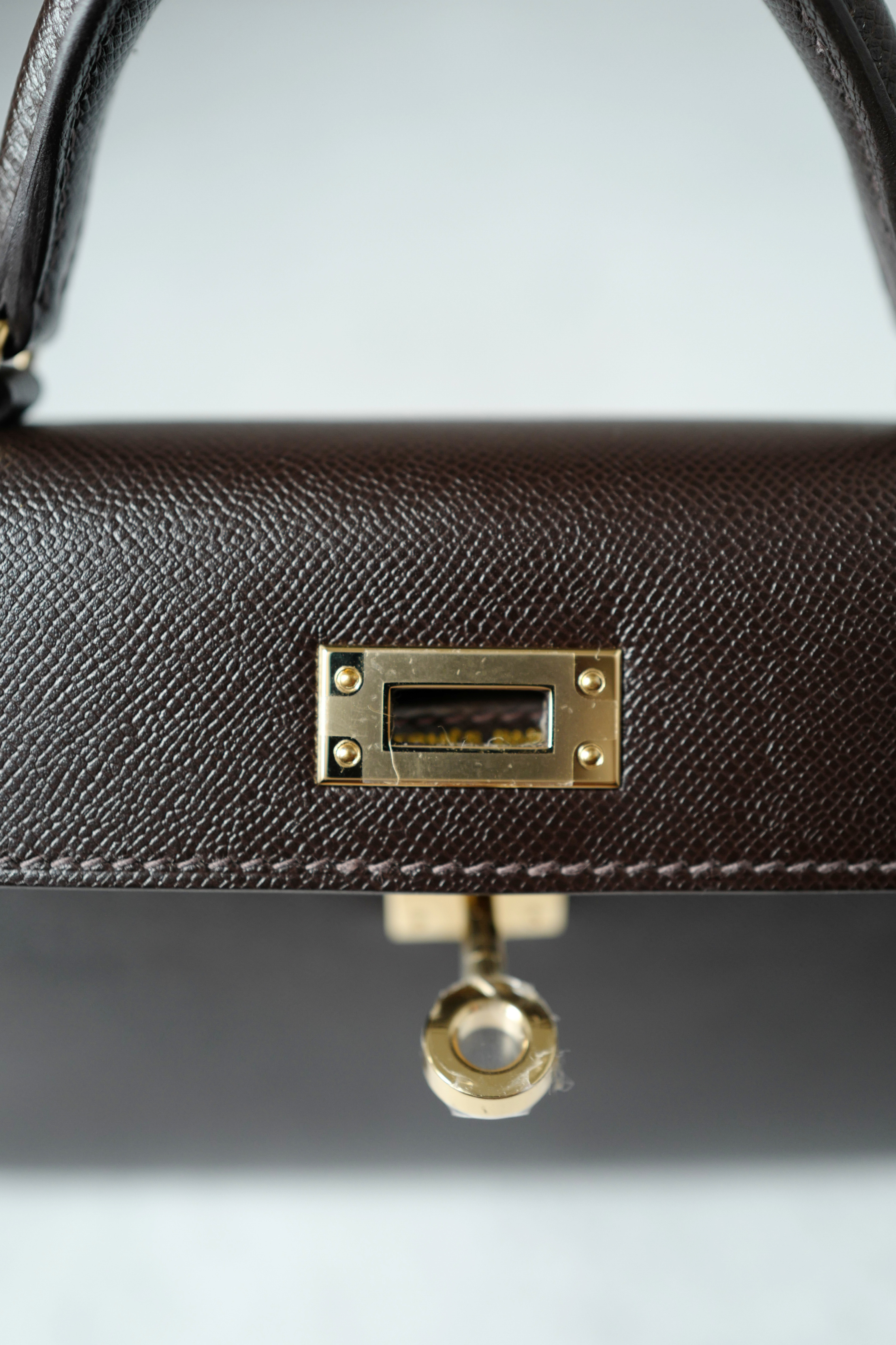 Hermès Mini Kelly 20 Bag in Bai Brun Veau Madame Leather with Permabrass Hardware K Stamp