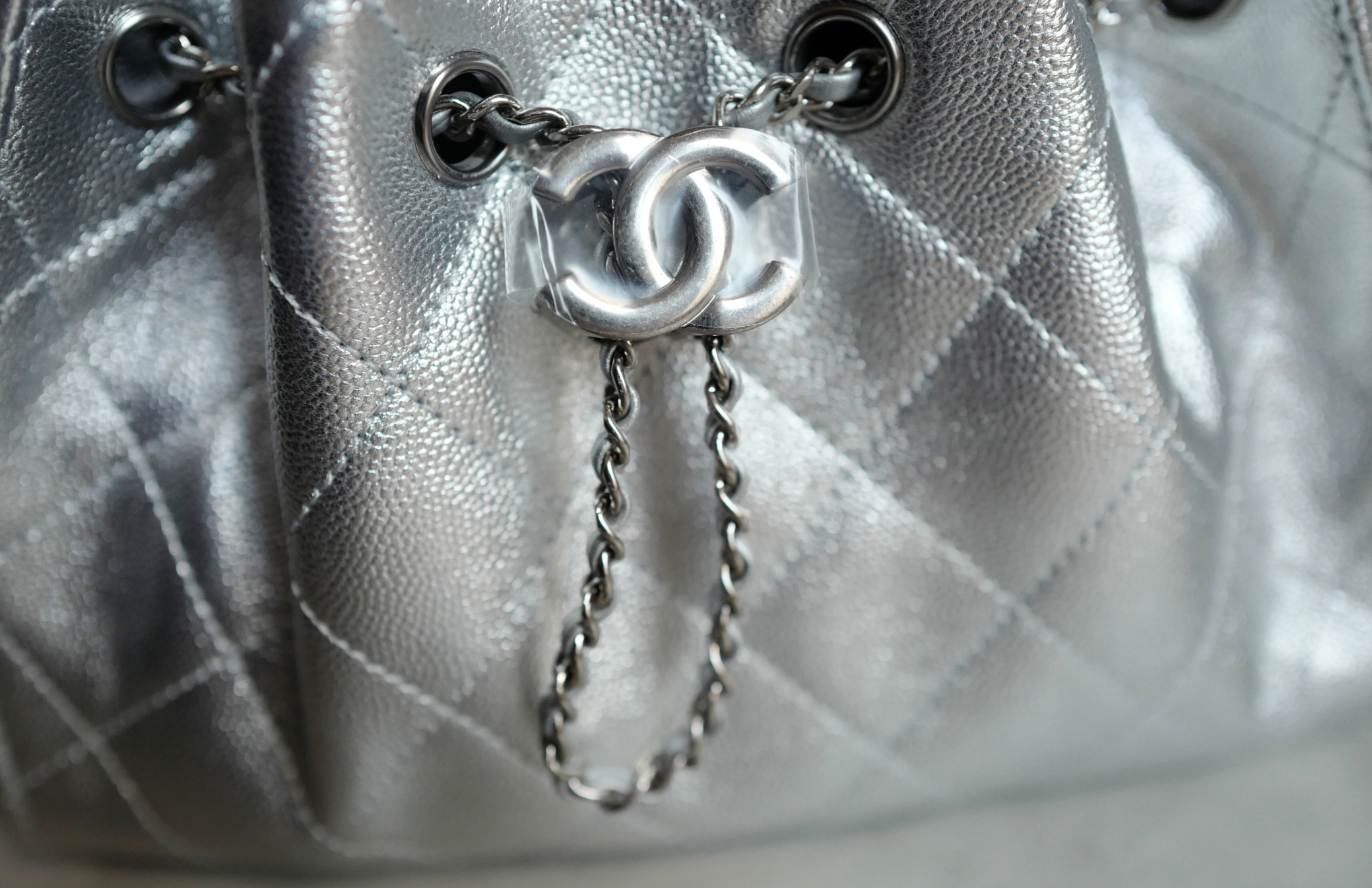 BNIB Chanel 26C Mini Hobo Metallic Silver Grained Calfskin Shoulder Bag
