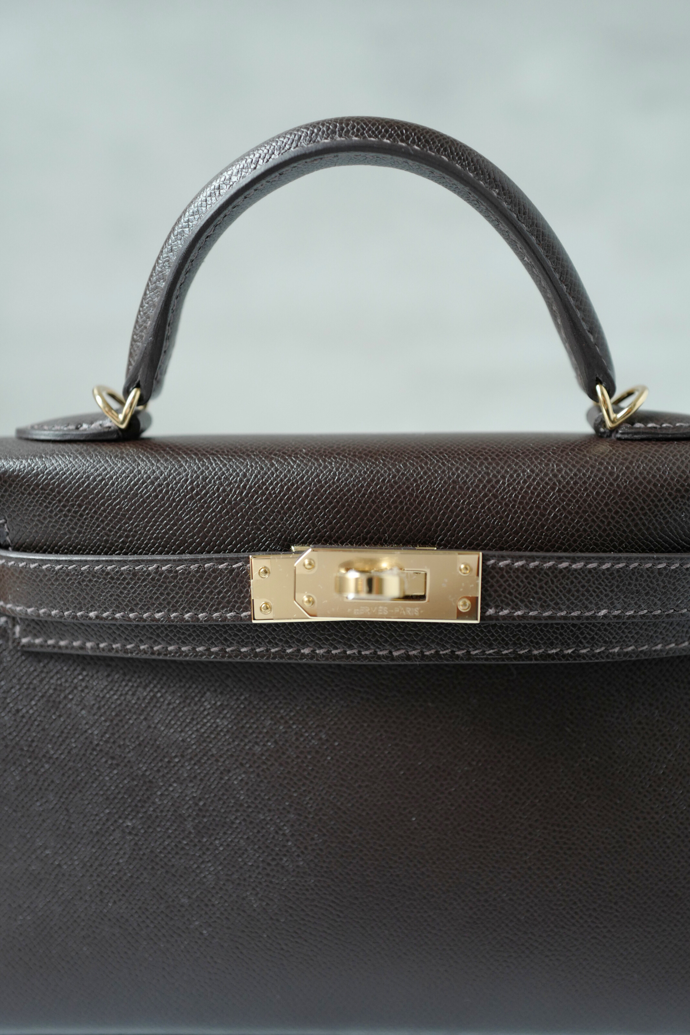 Hermès Mini Kelly 20 Bag in Bai Brun Veau Madame Leather with Permabrass Hardware K Stamp