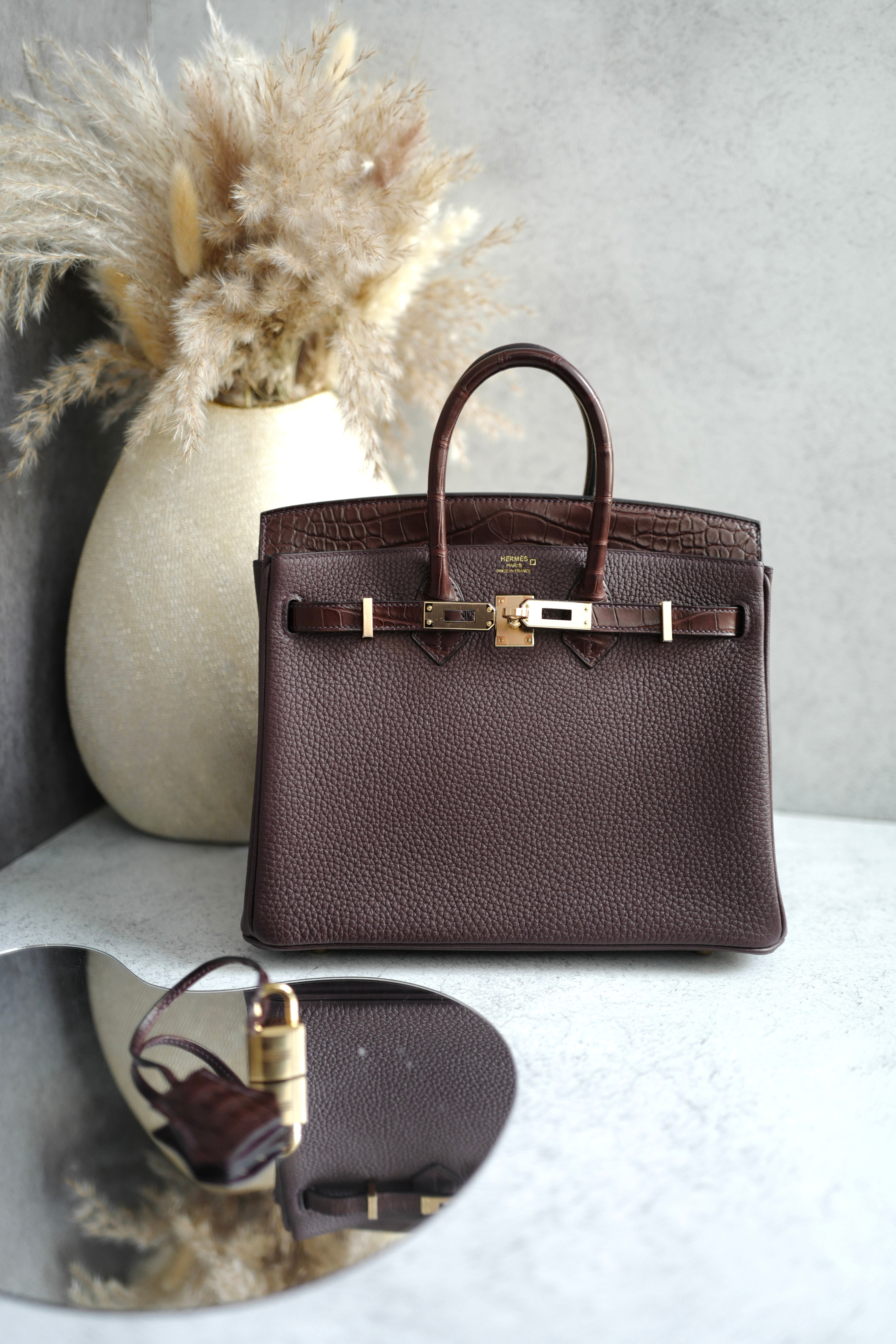 Hermes Birkin 25 Touch Rouge Sellier Togo/Matte Crocodile w/ Champagne Gold HW