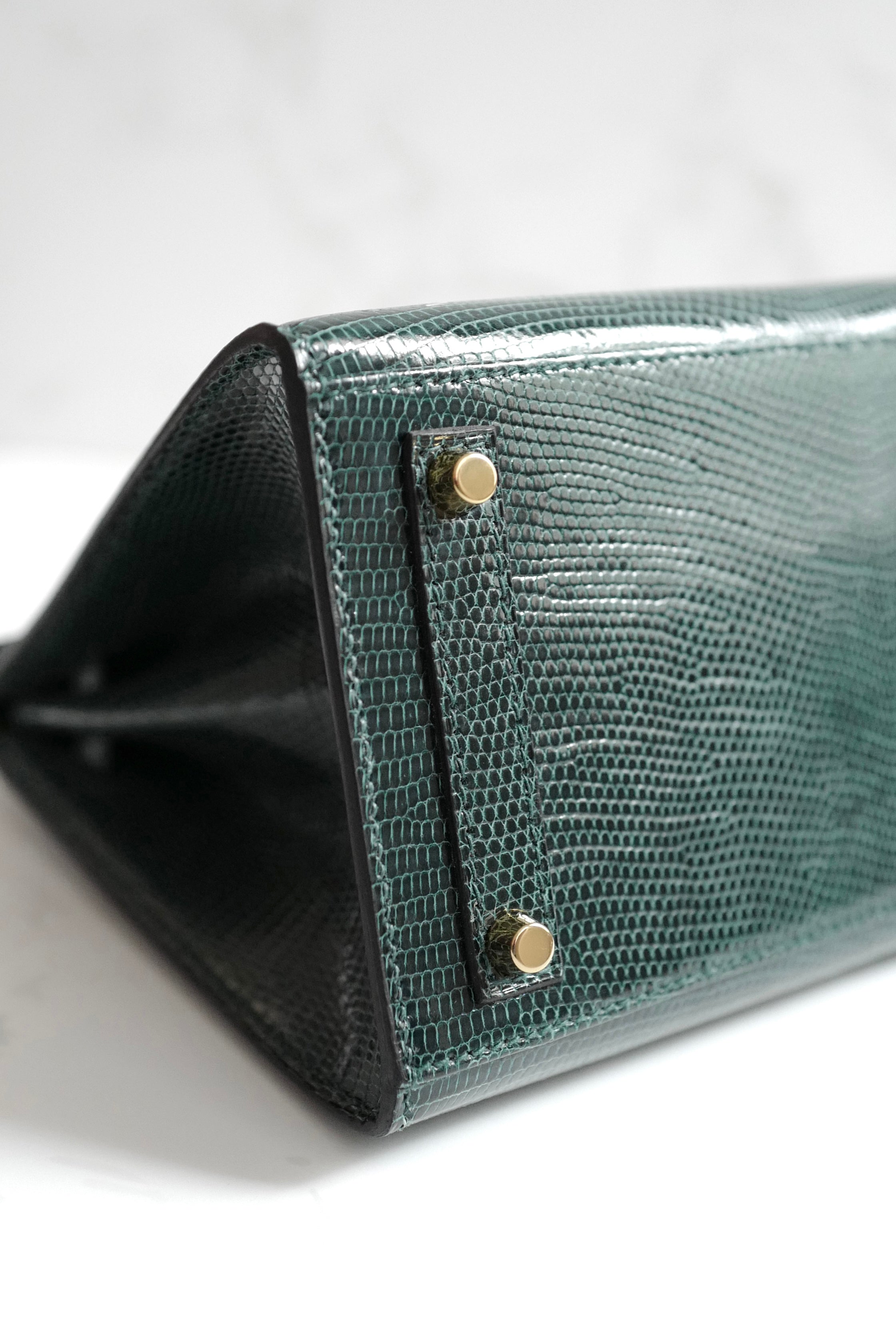 Hermes BIRKIN 20 Lizard Lisse in Vert Cypress Gold Hardware