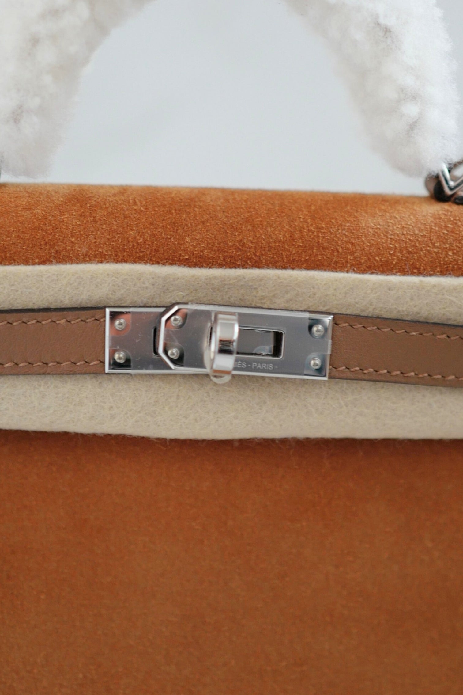 BNIB Hermès Mini Kelly Teddy Gold/Ecru/Alezan Shearling Suede Palladium Hardware