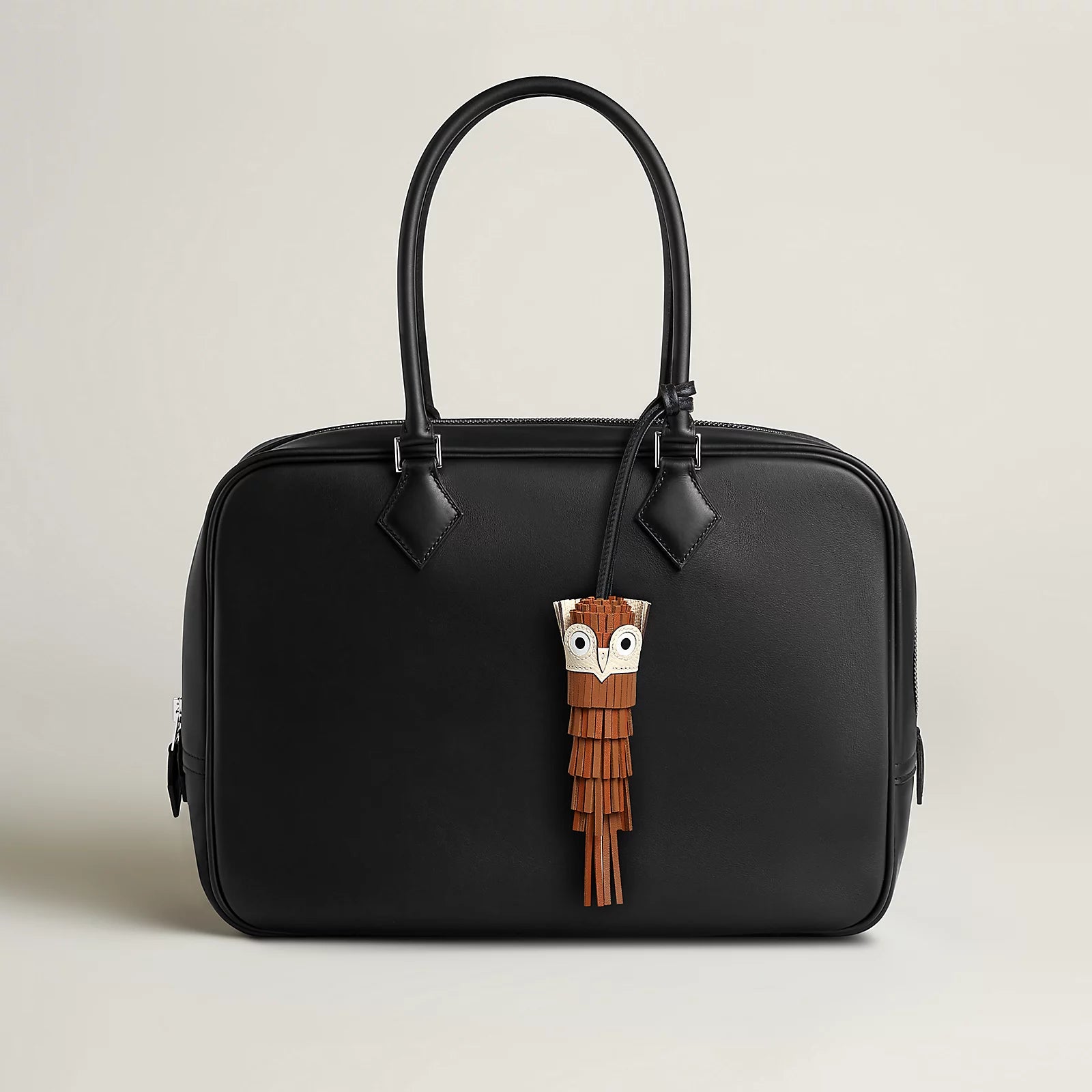 Brand New HERMÈS Chouette Charm Agneau Milo Swift in Gold / Pain d'épice / Noir