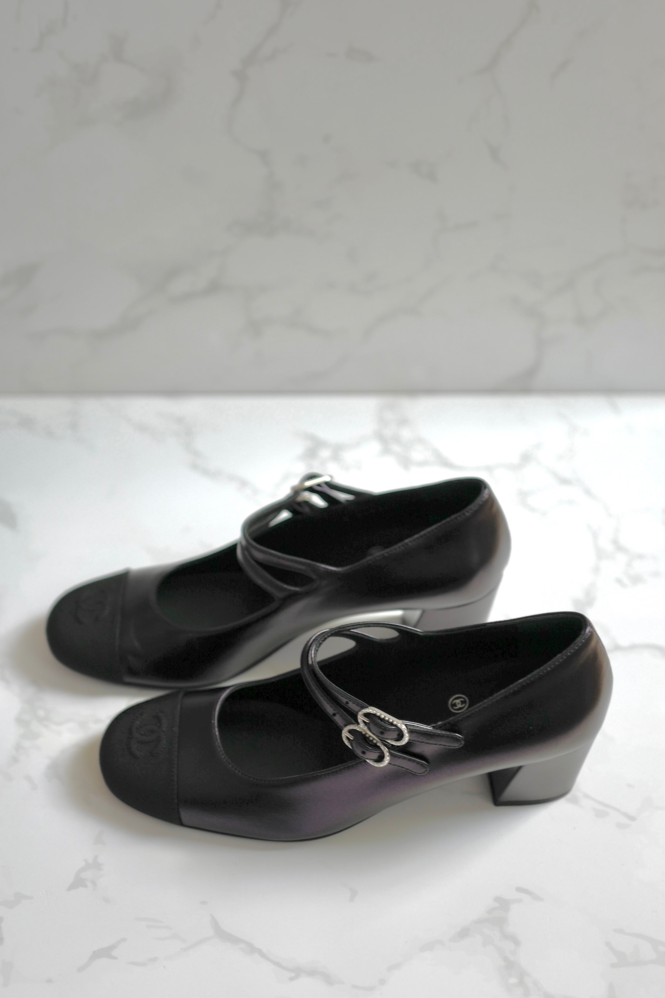 BNIB Chanel 24S Mary Jane Heels In Black Leather size 38.5 $1350