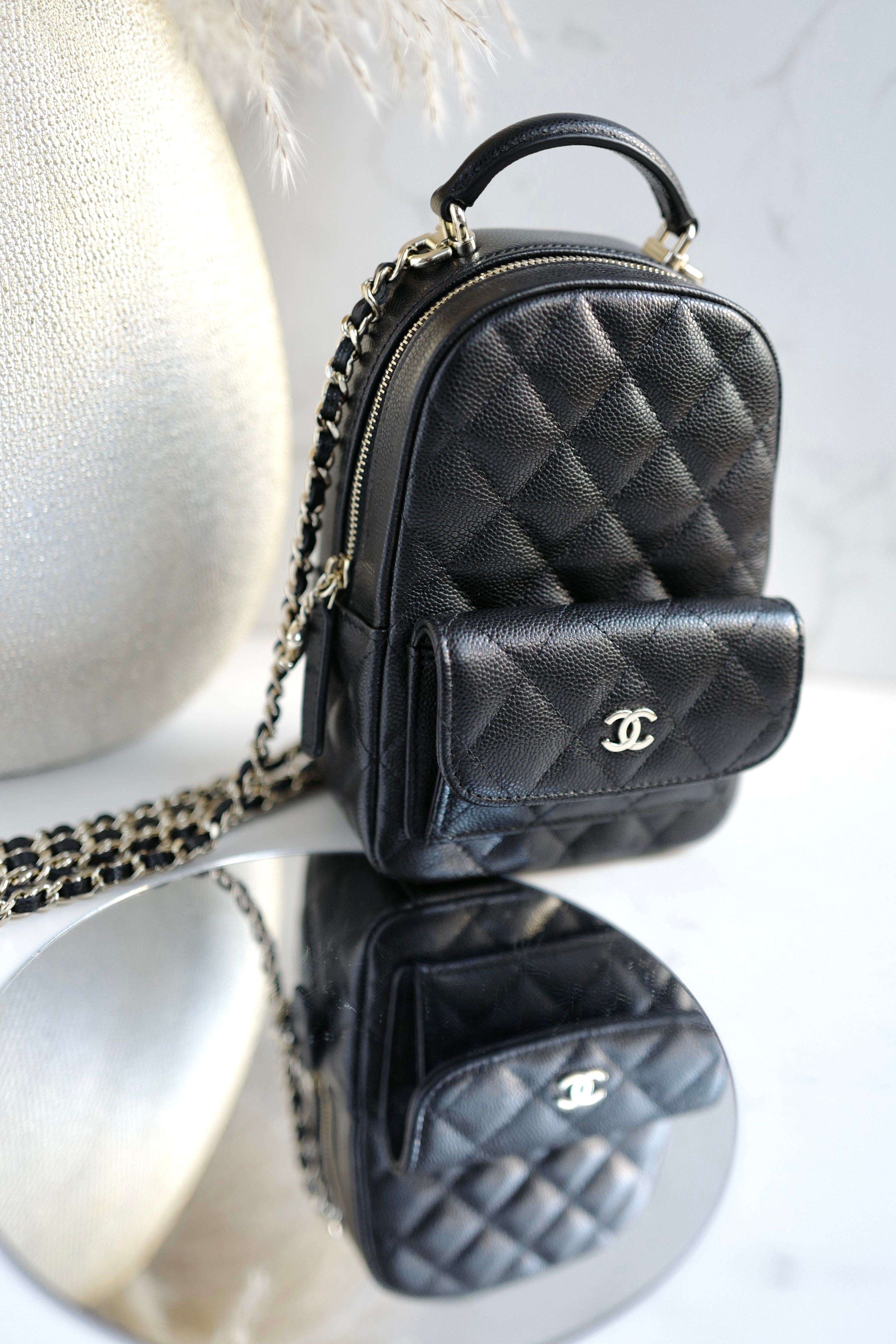 BNIB Chanel 24C Mini Backpack in Black Grained Leather with Light Gold HW