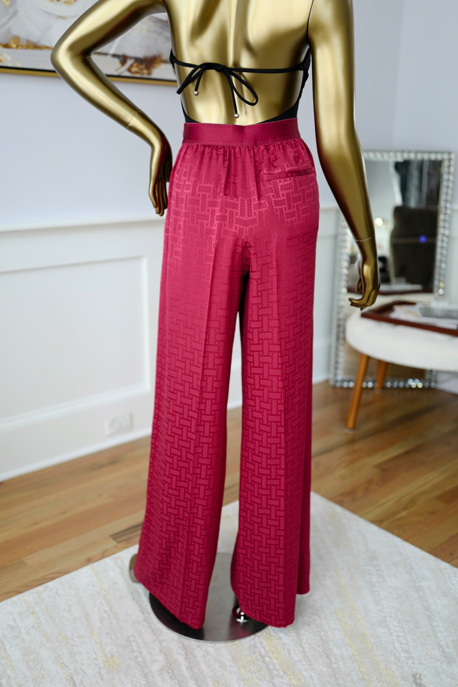 NEW Hermès "Mosaique" Wide Leg Pants Rose Framboise Size 34