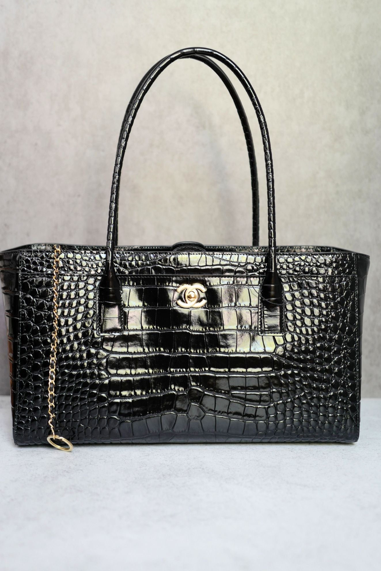 Chanel 26s Matthieu Blazy Small Shopping Bag Black Crocodile Embossed Calfskin Gold Hardware