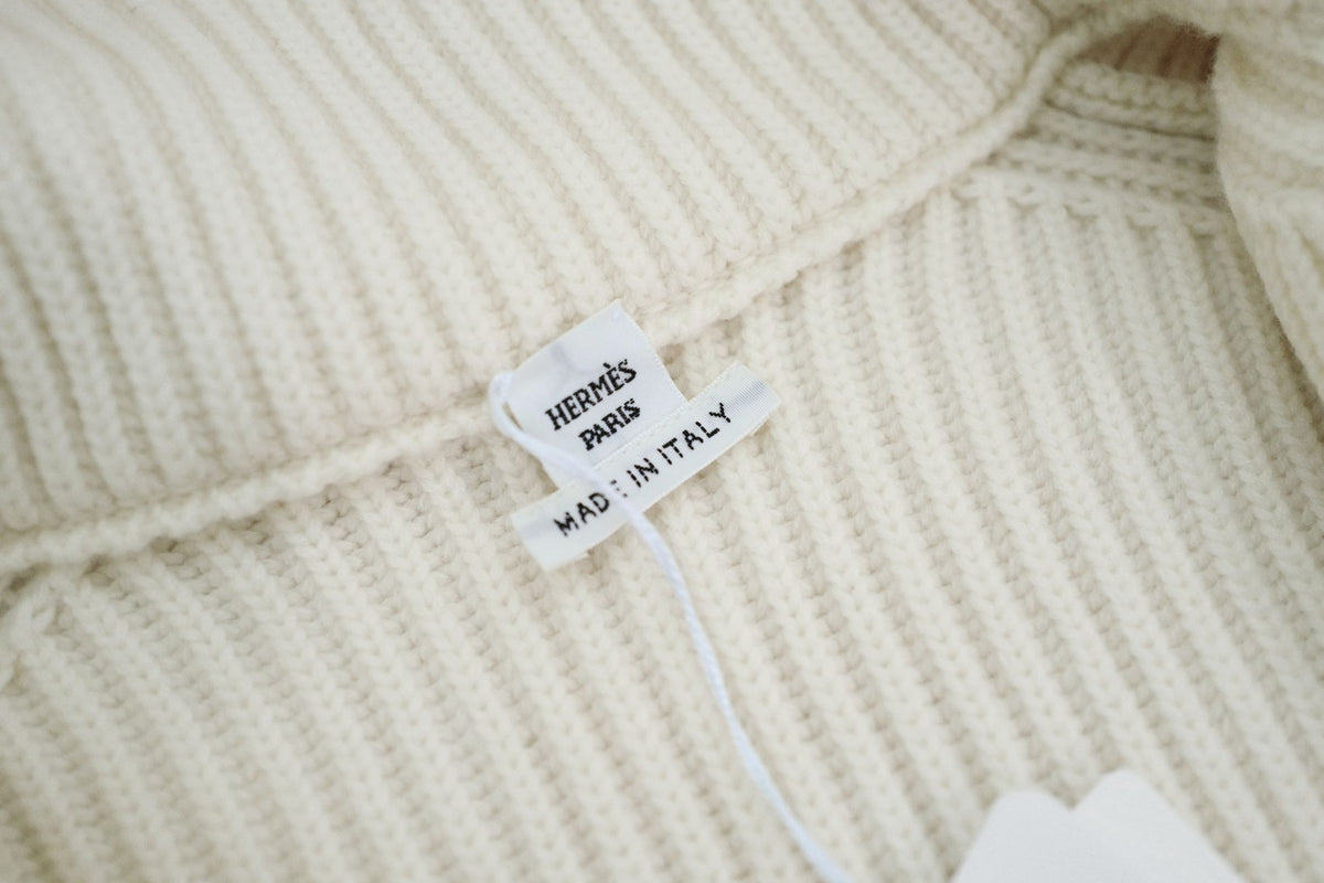 NEW Hermes Blouson Cardigan Wool Knit Blanc Naturel Size 34