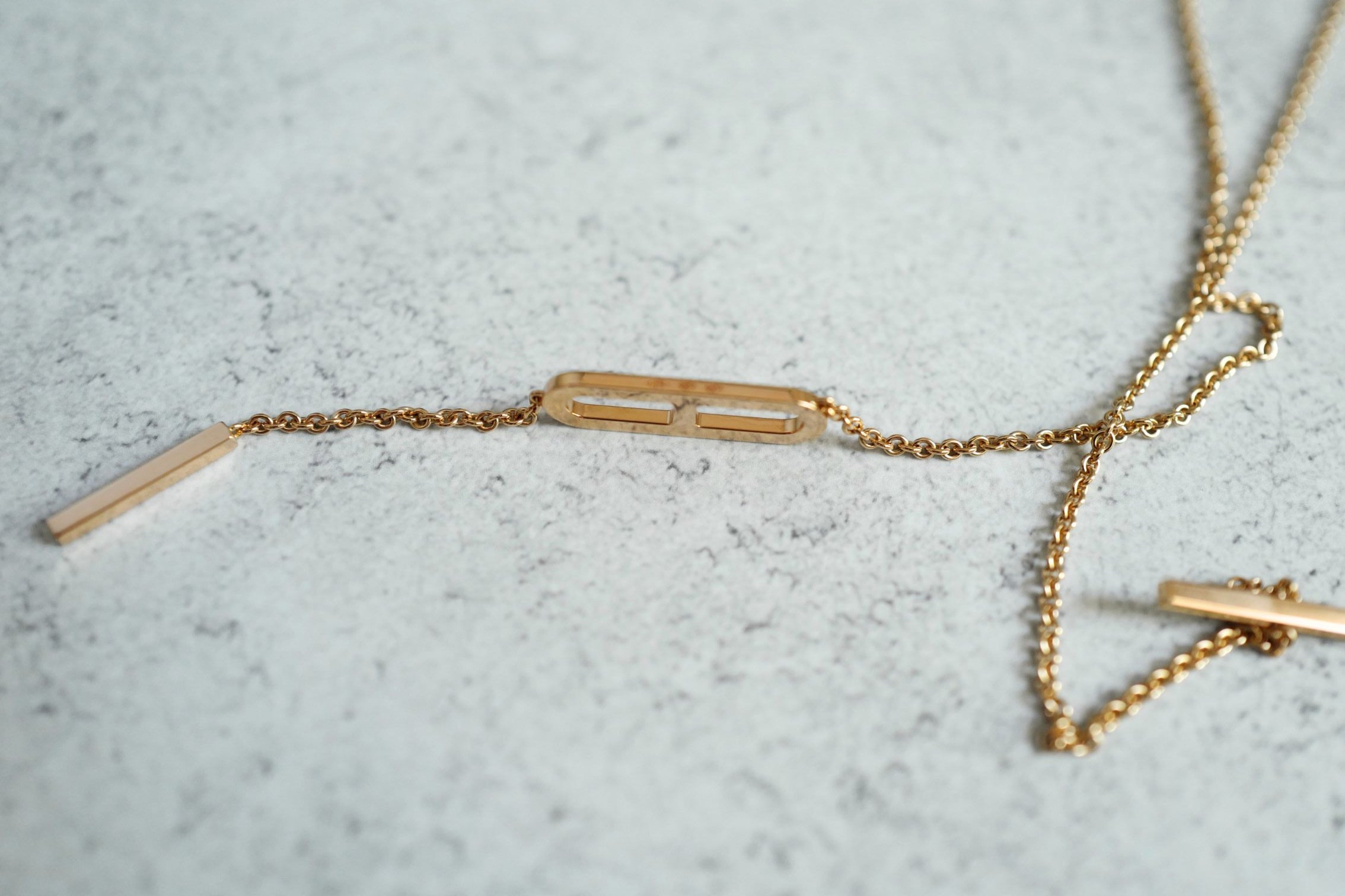 NEW Hermes Ever Chaine d'ancre Lariat Necklace Rose Gold 54 Diamonds