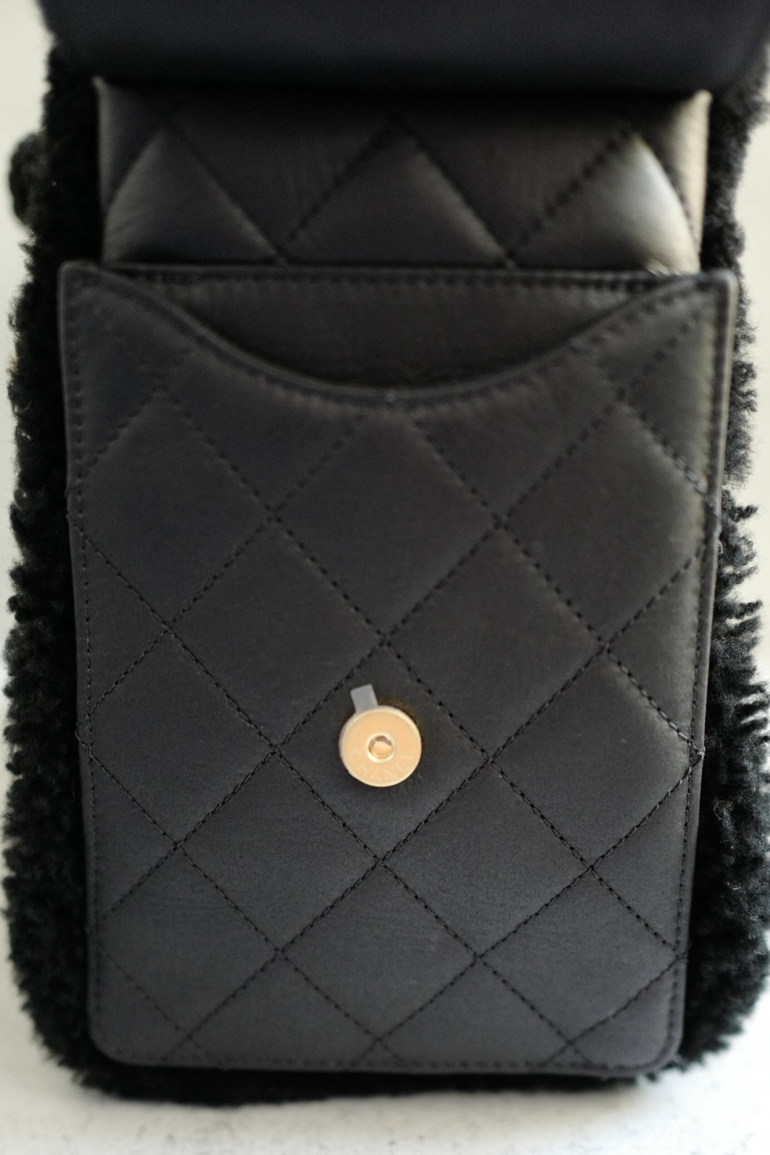 Chanel 25K Small Hobo Bag in Black Shearling and Calfskin Leather Gold Hardware