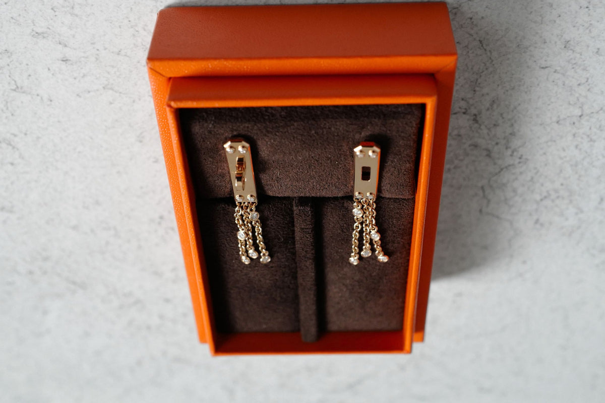 Hermès Kelly Gavroche Earrings Small Model 18K Rose Gold 18 Diamonds