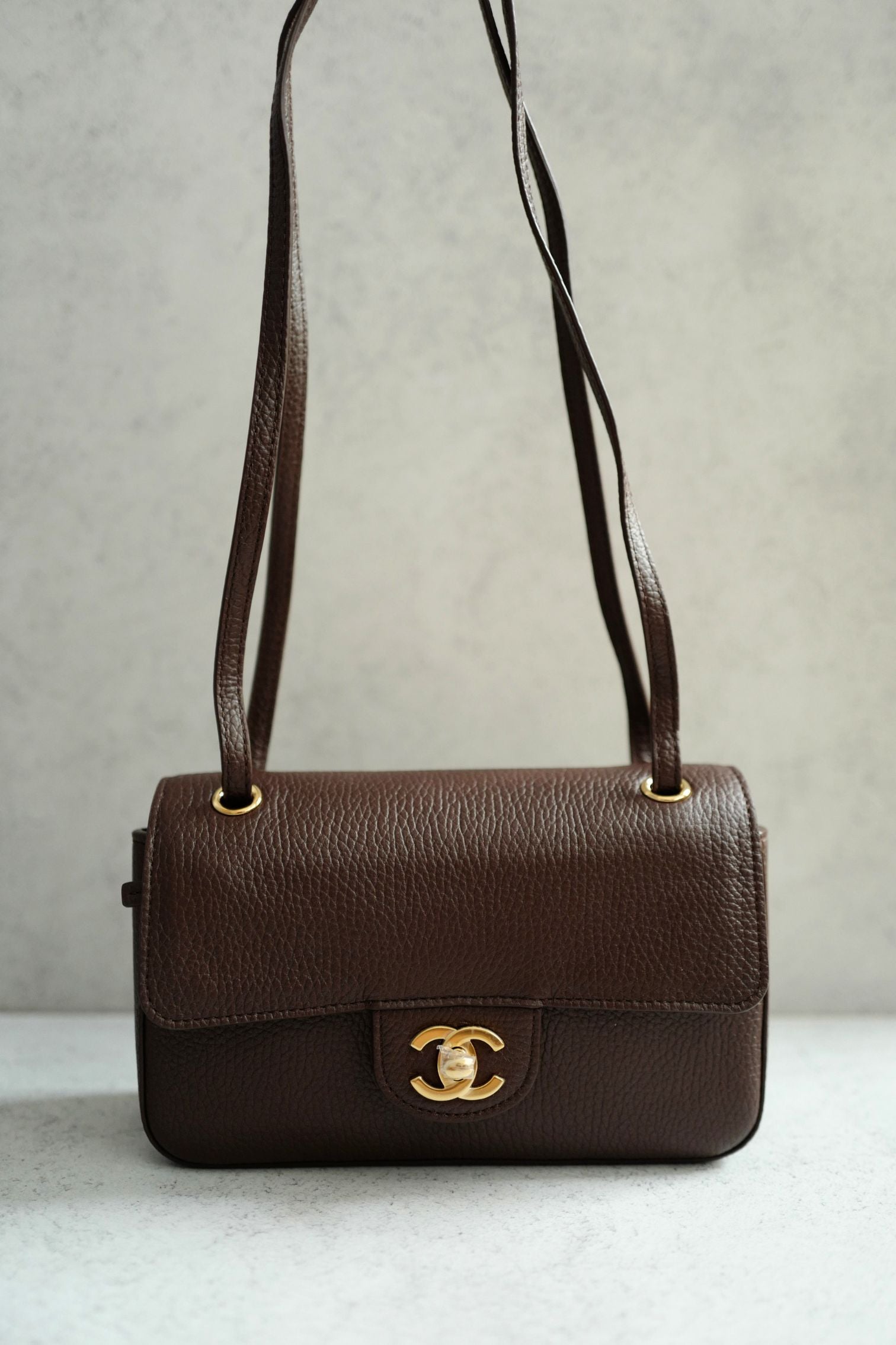 Chanel 26B Pre Fall Winter Mini Flap Bag Chocolate Brown Grained Calfskin GHW
