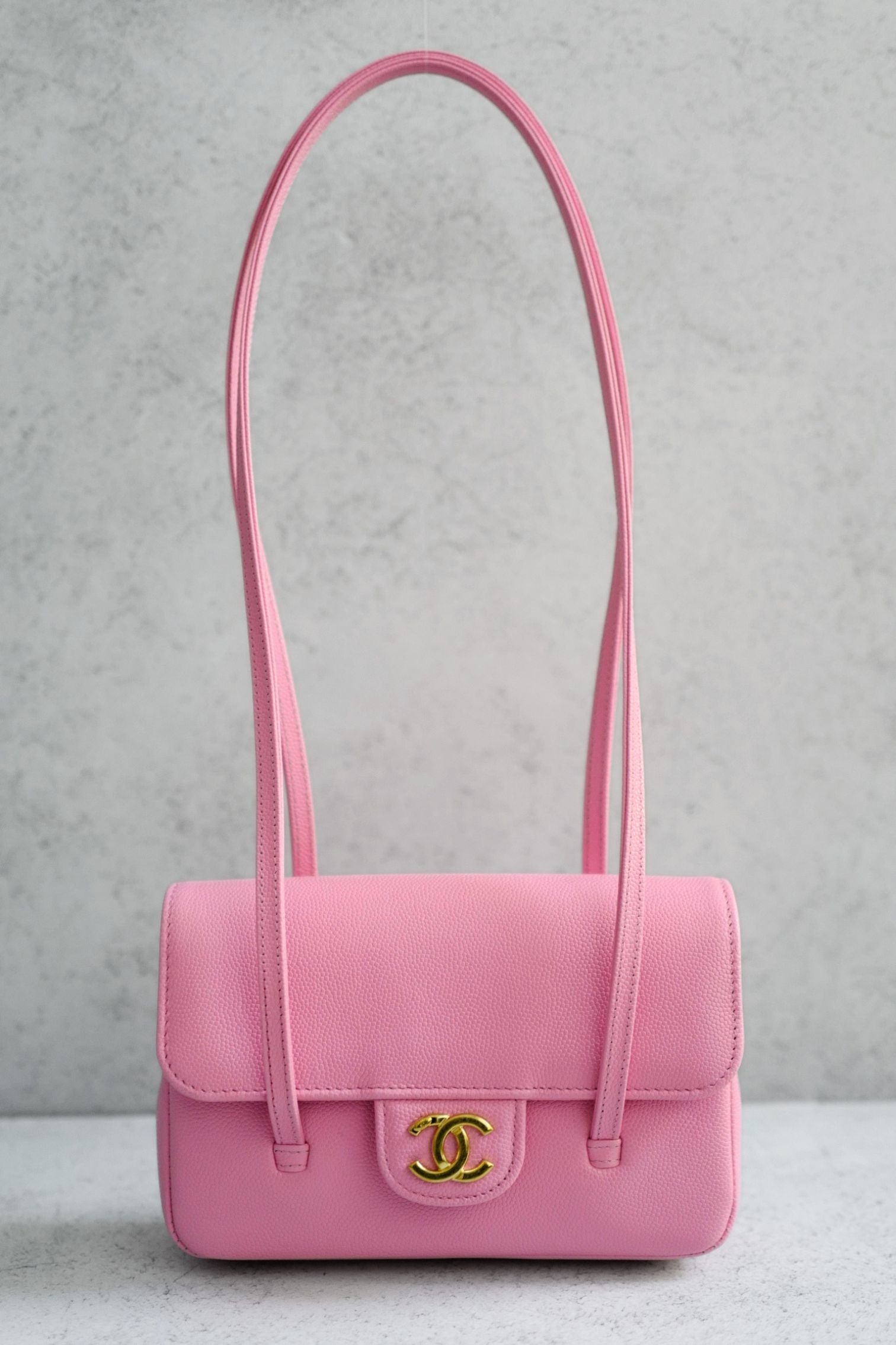 Chanel 26s Preppy Coco 17 Pink Grained Shiny Calfskin Gold Hardware