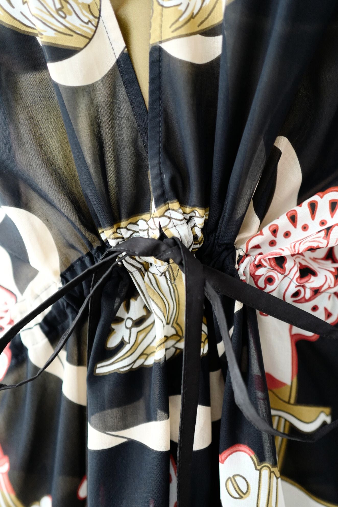 Hermès Woman Beach Caftan "Ferronnerie Remix" in Noir Cotton Voile One Size