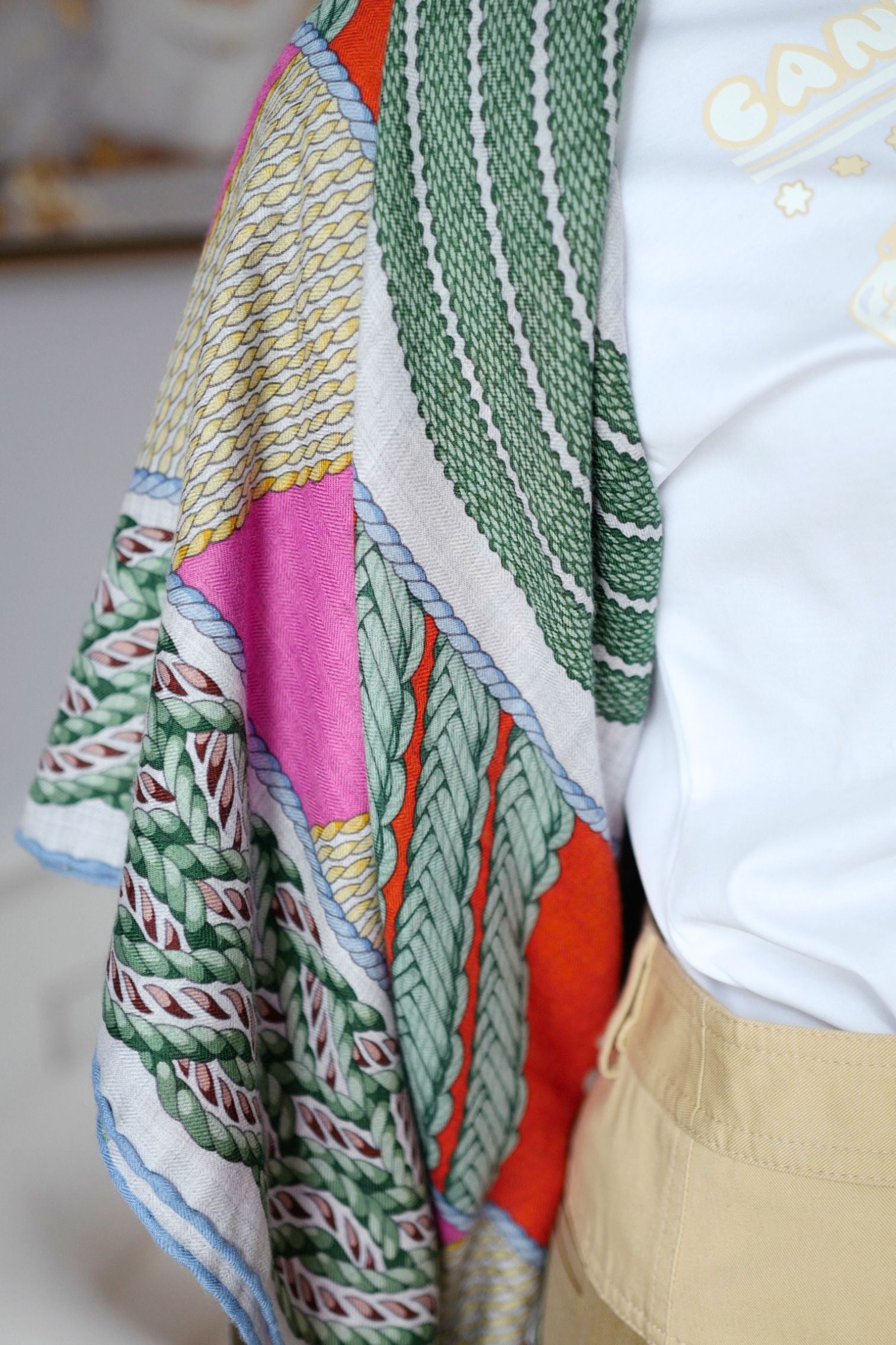 Hermès Dressage Tressage Shawl 140 Bleu Ciel/Rose Rouge Cashmere Silk
