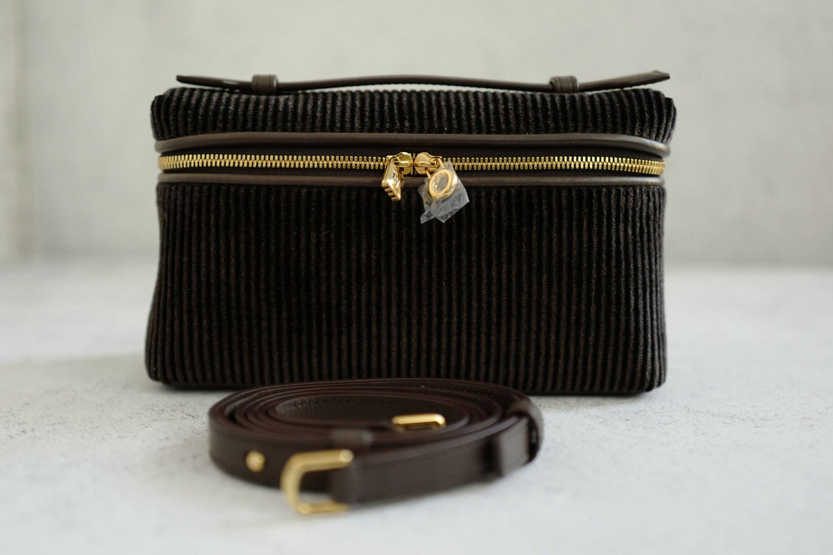 Loro Piana Extra Pocket L19 Dark Chocolate Corduroy Calfskin Sun Gold Hardware