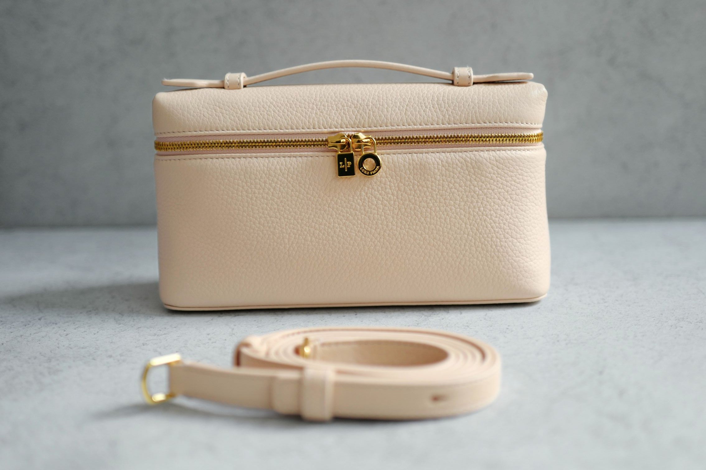 Loro Piana Extra Pocket L19 Vanity Pouch Rose Sakura Pink Calfskin Leather GHW