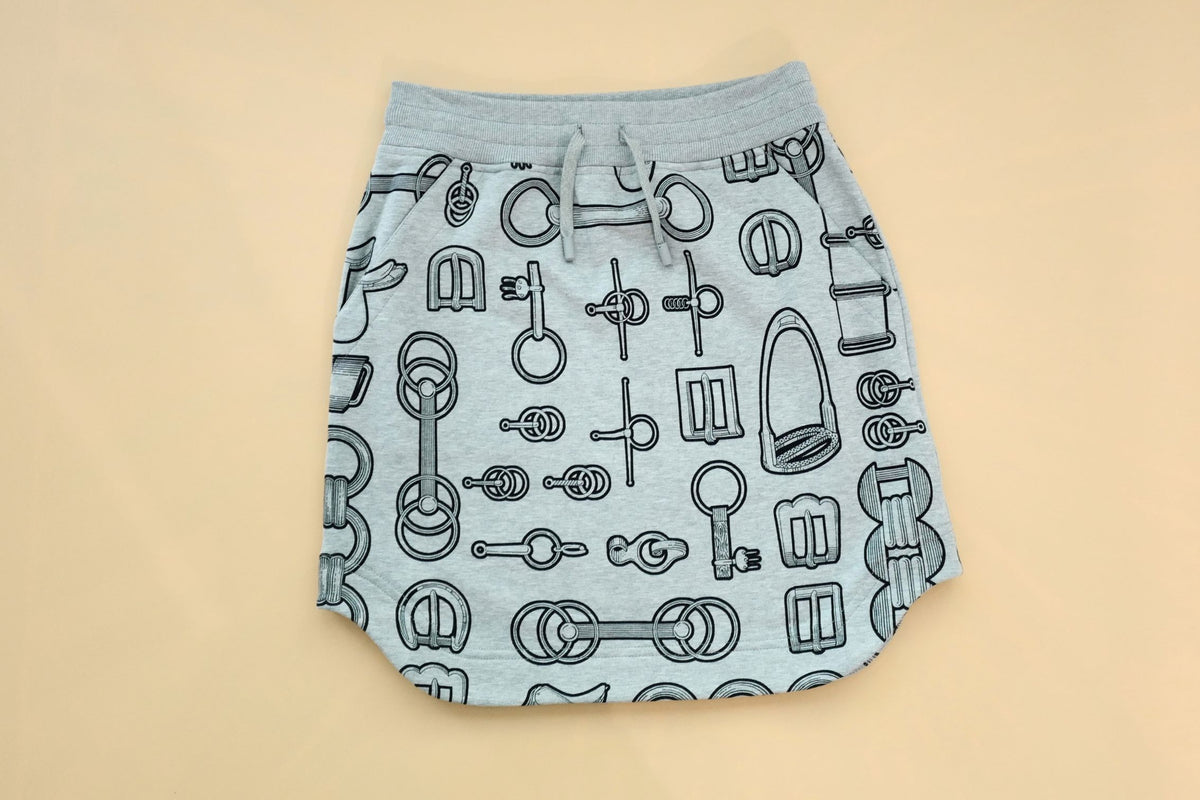 Hermes "Cahier du Colporteur" Cotton Mini Skirt Gris Byzantin Size 36