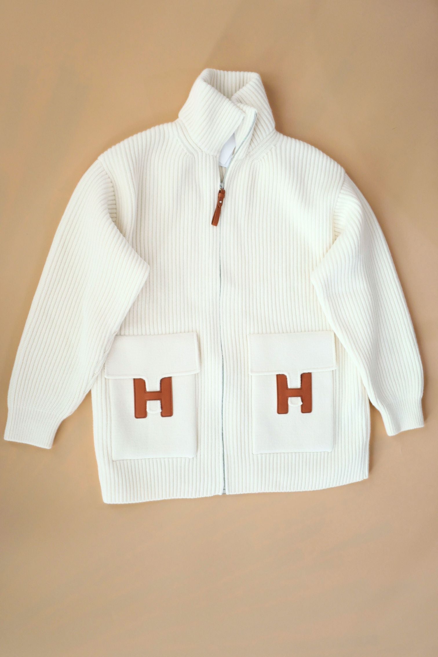Hermès Blouson Cardigan Blanc Naturel Wool Knit Size 34
