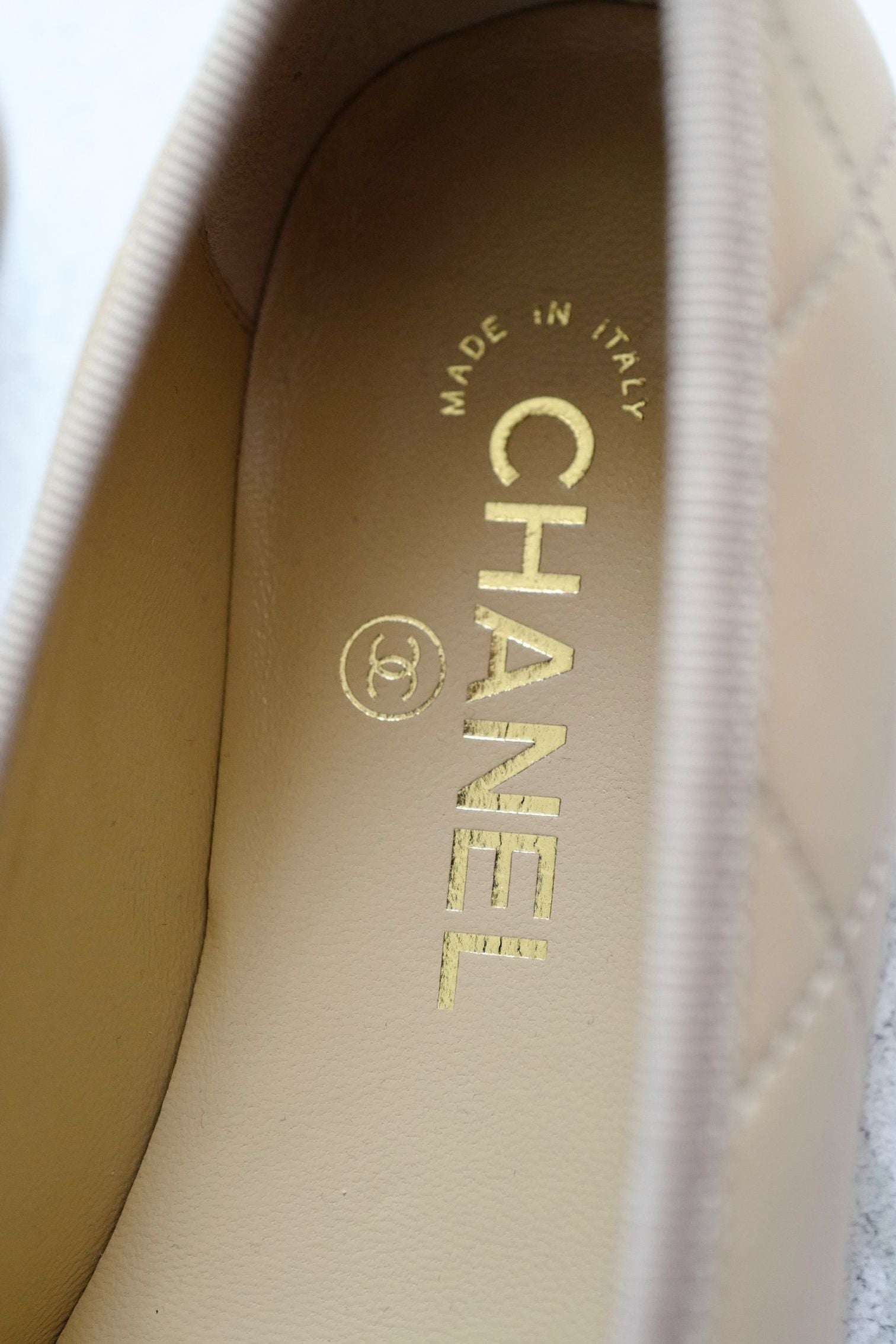 Chanel 26M Coco Beach Ballet Flats Beige Lambskin Size 37.5