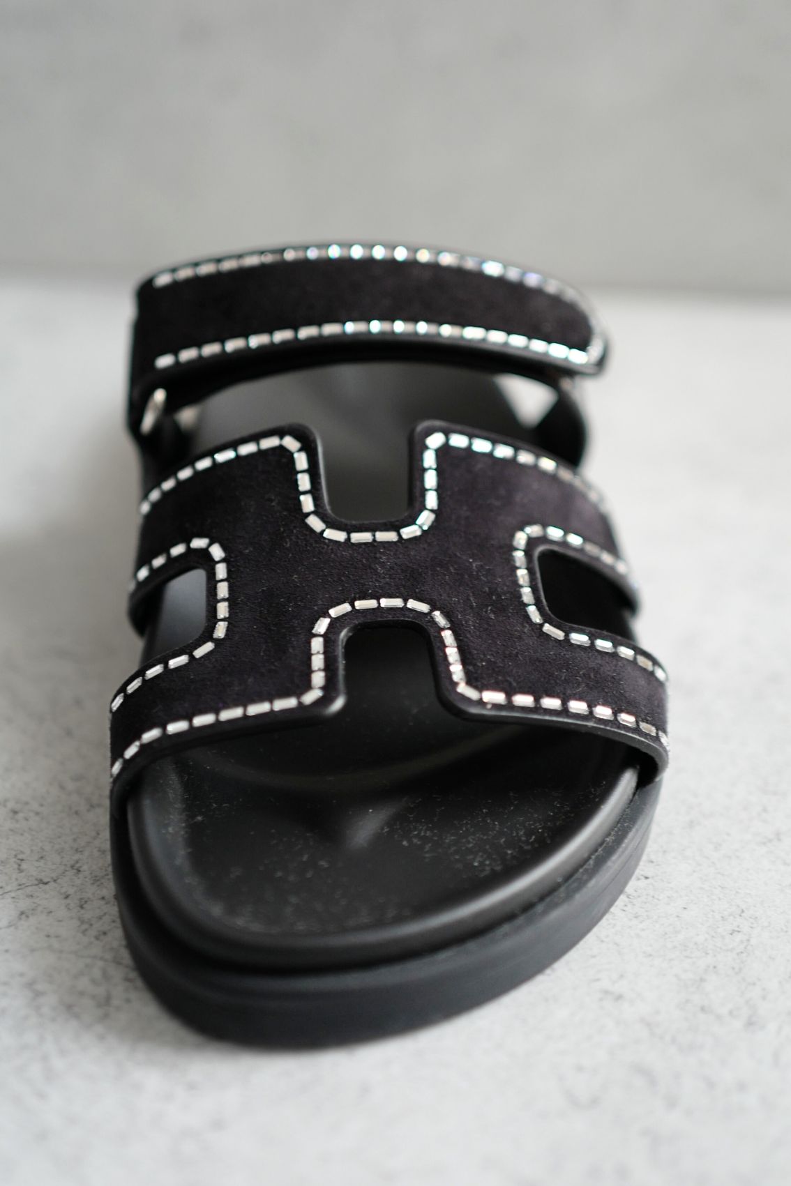 *BNIB* Hermes Womens Chypre Noir with Rhinestone Detail Calfskin Suede Size 37