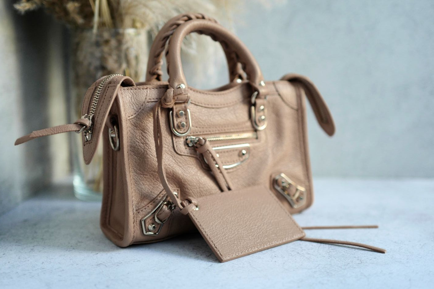 Balenciaga Nano City In Rose Sable Beige Nude Color With Metalic Edge