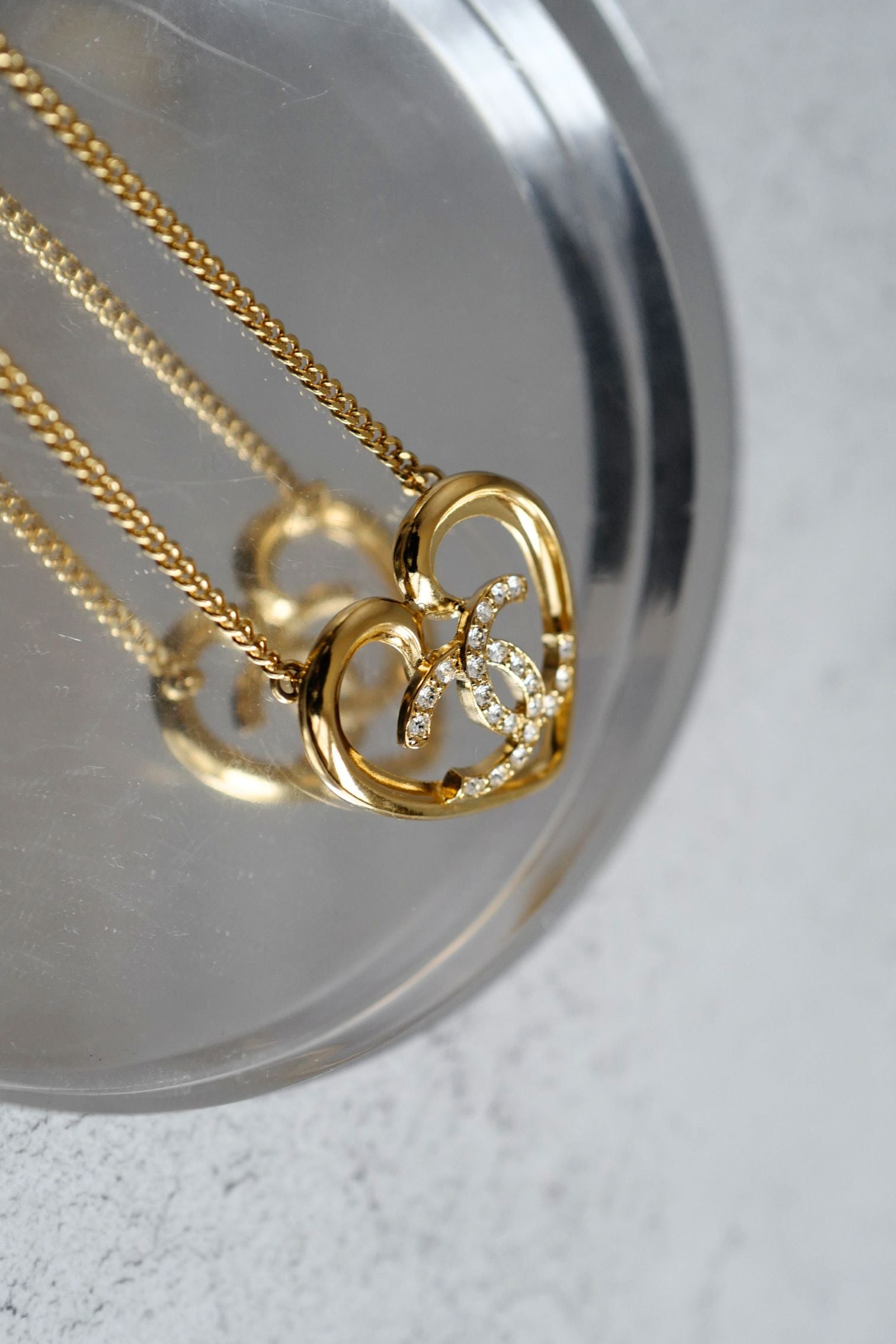 Chanel 23C Heart Gold Necklace with Crystals