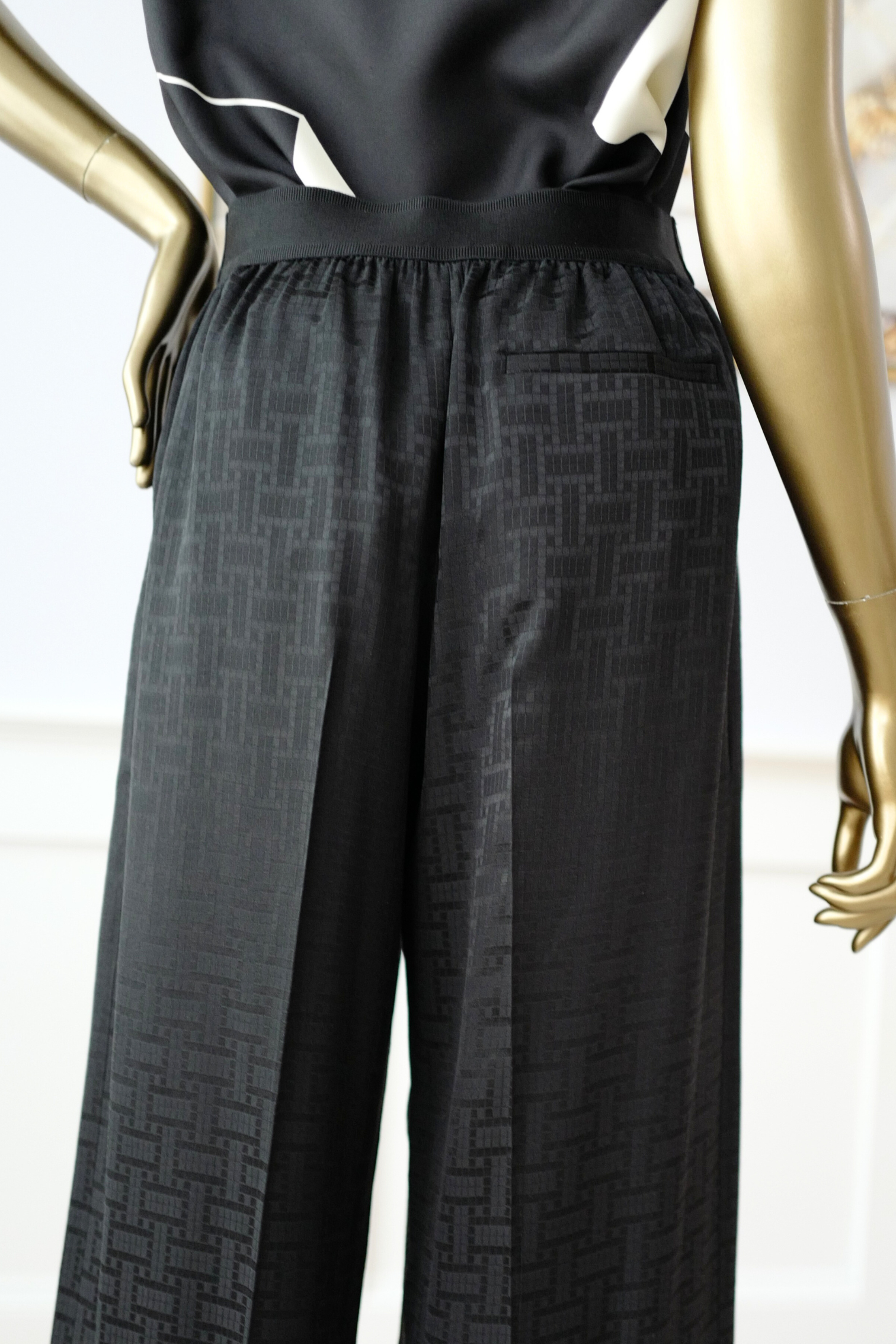 New Hermès Mosaique Wide-Leg Pants Noir Black Size 36
