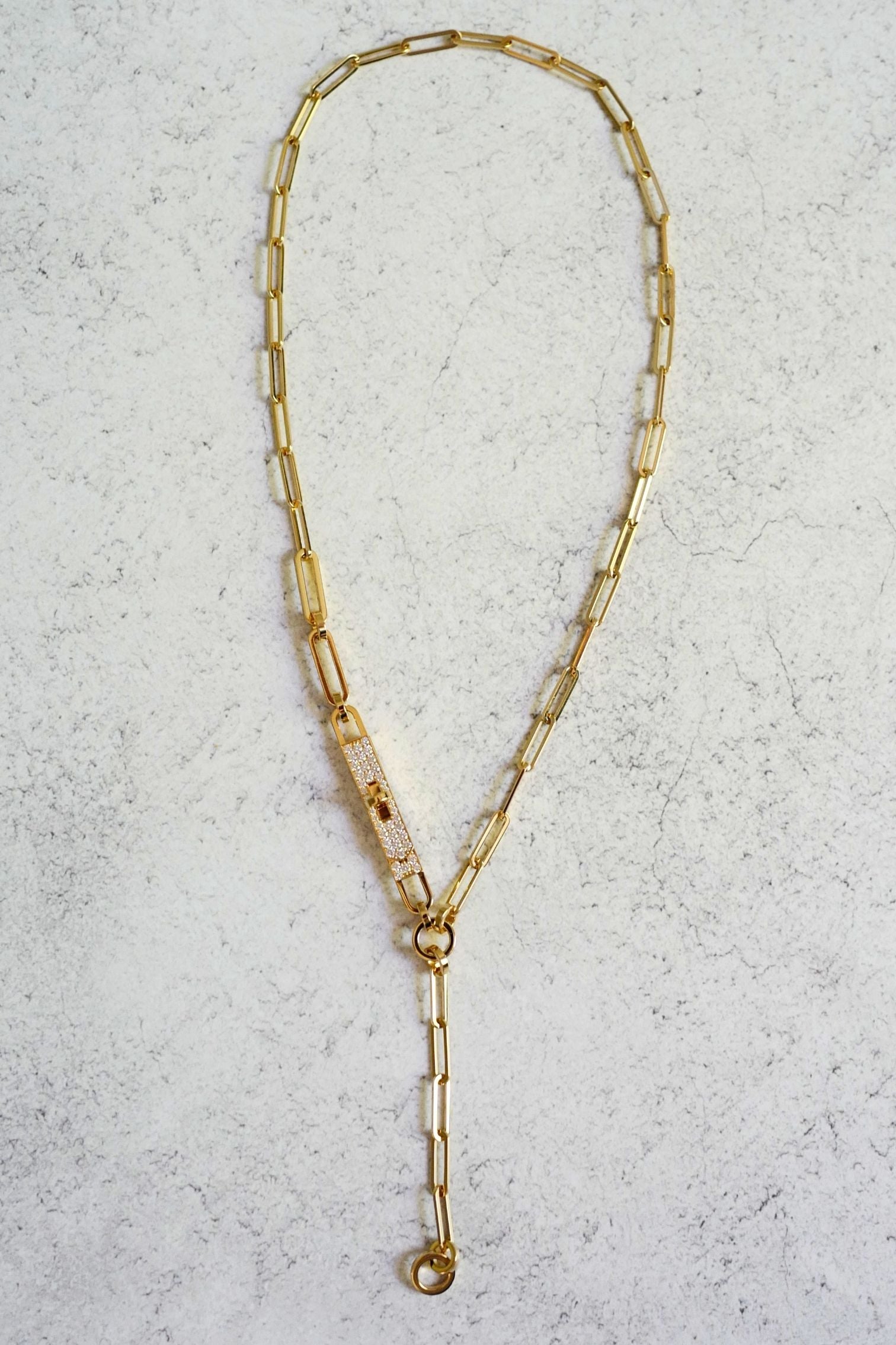 Hermès Kelly Chaine Lariat Necklace 18K Yellow Gold 41 Diamonds Size 40