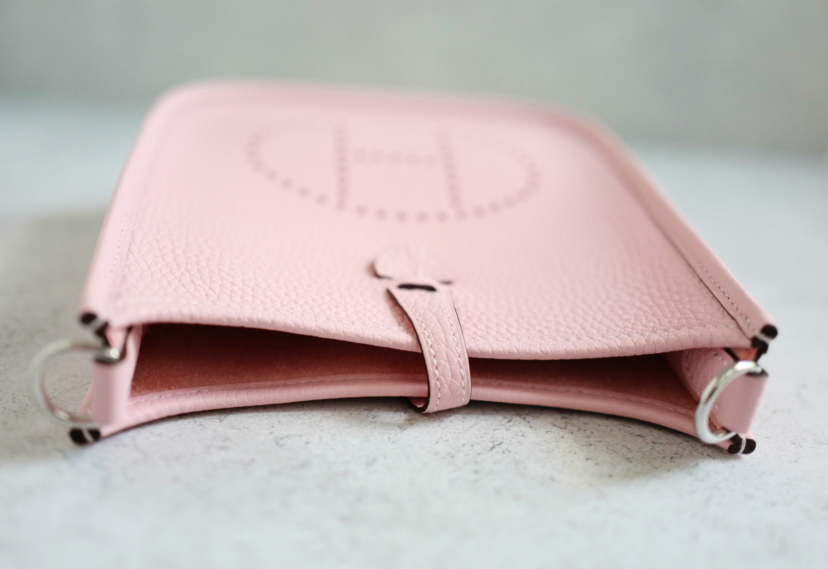 BNIB Hermès Mini Evelyne Bag Rose Sakura Clemence Leather Palladium Hardware