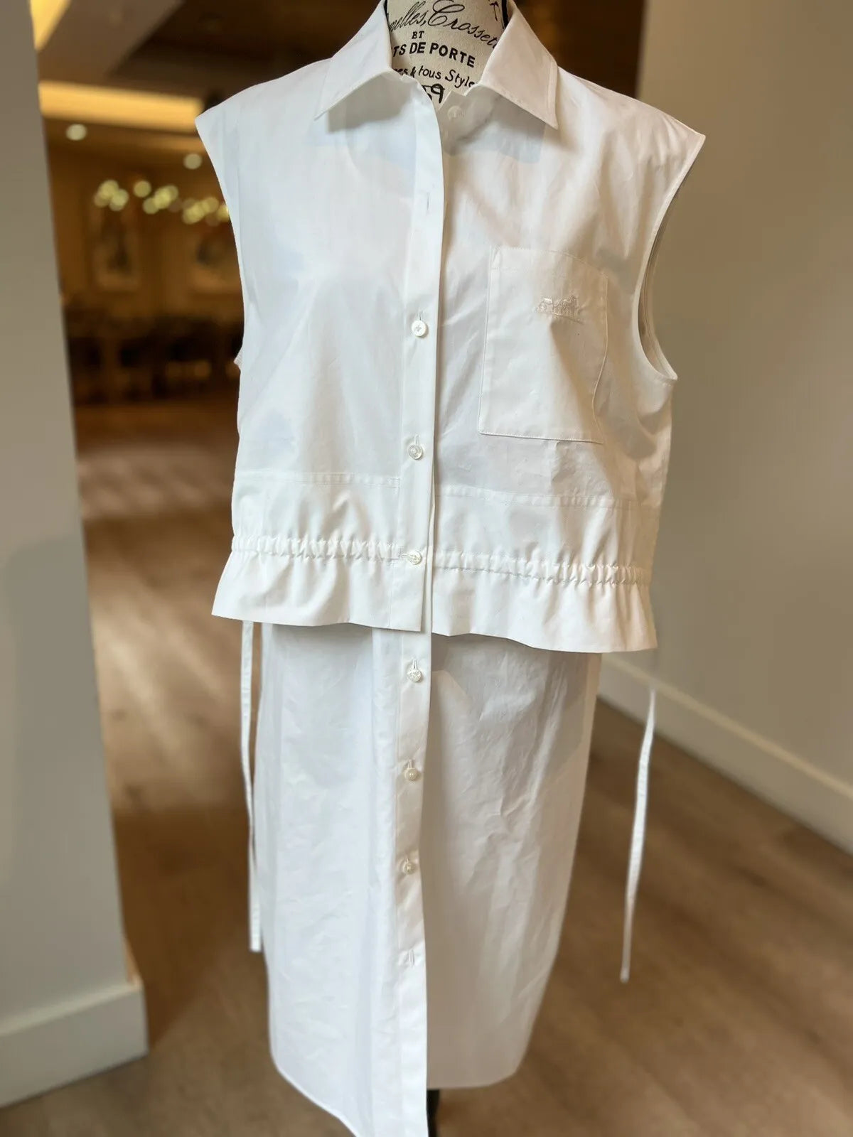 Hermes Robe Inspi Chemise 90 Blanc White Cotton Dress Size 40 NEW