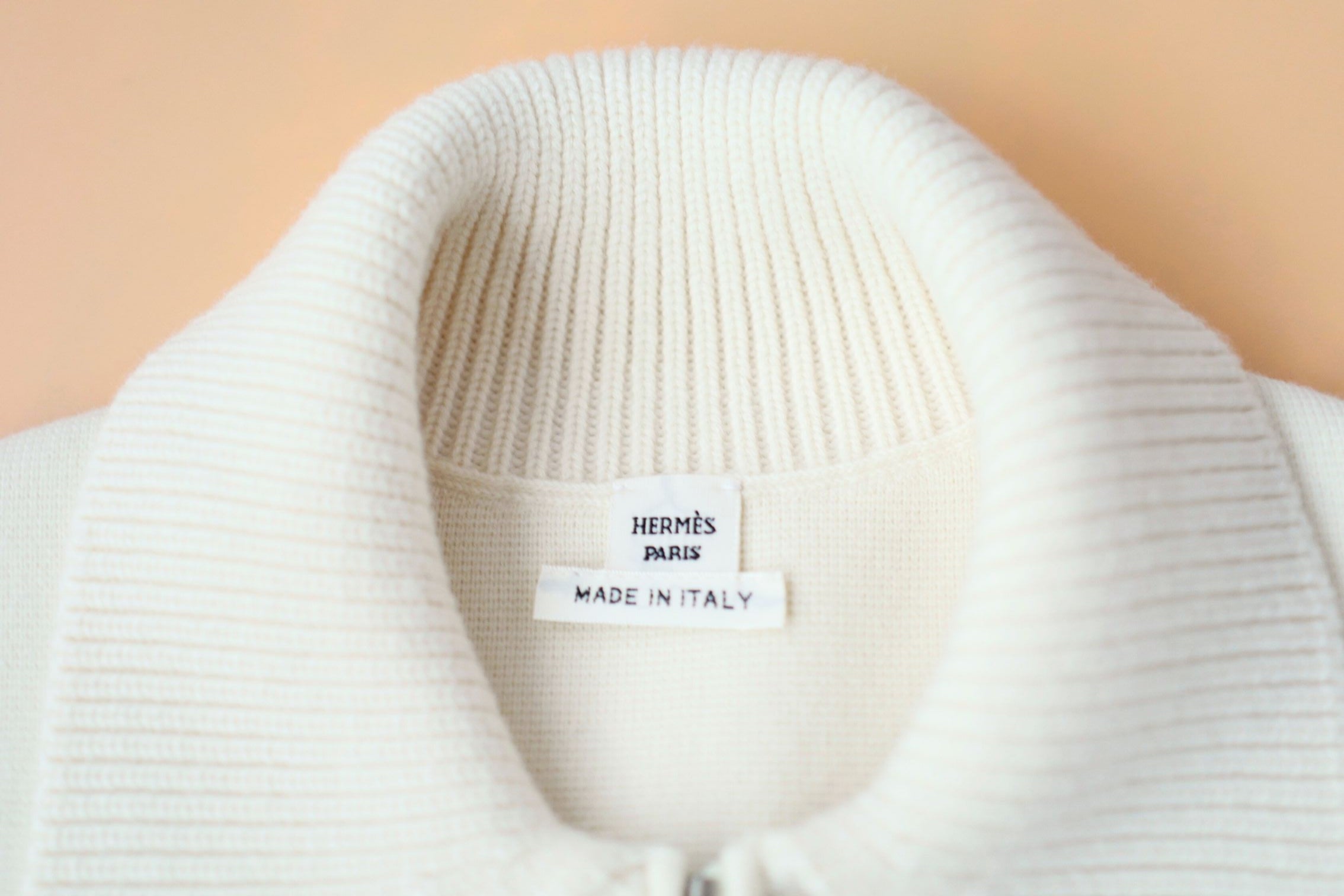 Hermès Woman Outdoor Jacket with Pockets Blanc Naturel Compact Knit Size 34