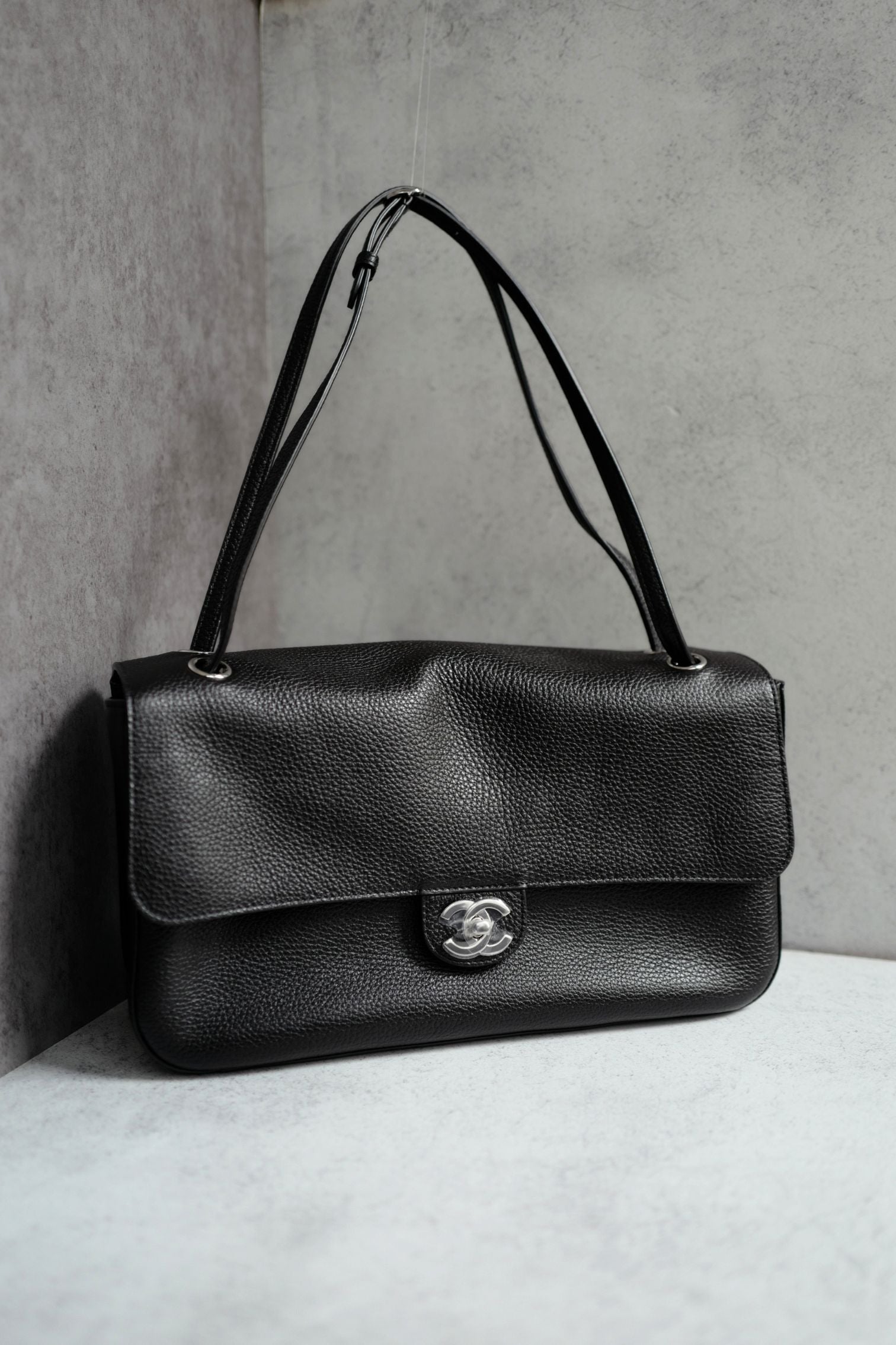Chanel 26s Maxi Flapbag Black Grained Calfskin & Silver Metal "Matthieu Blazy
